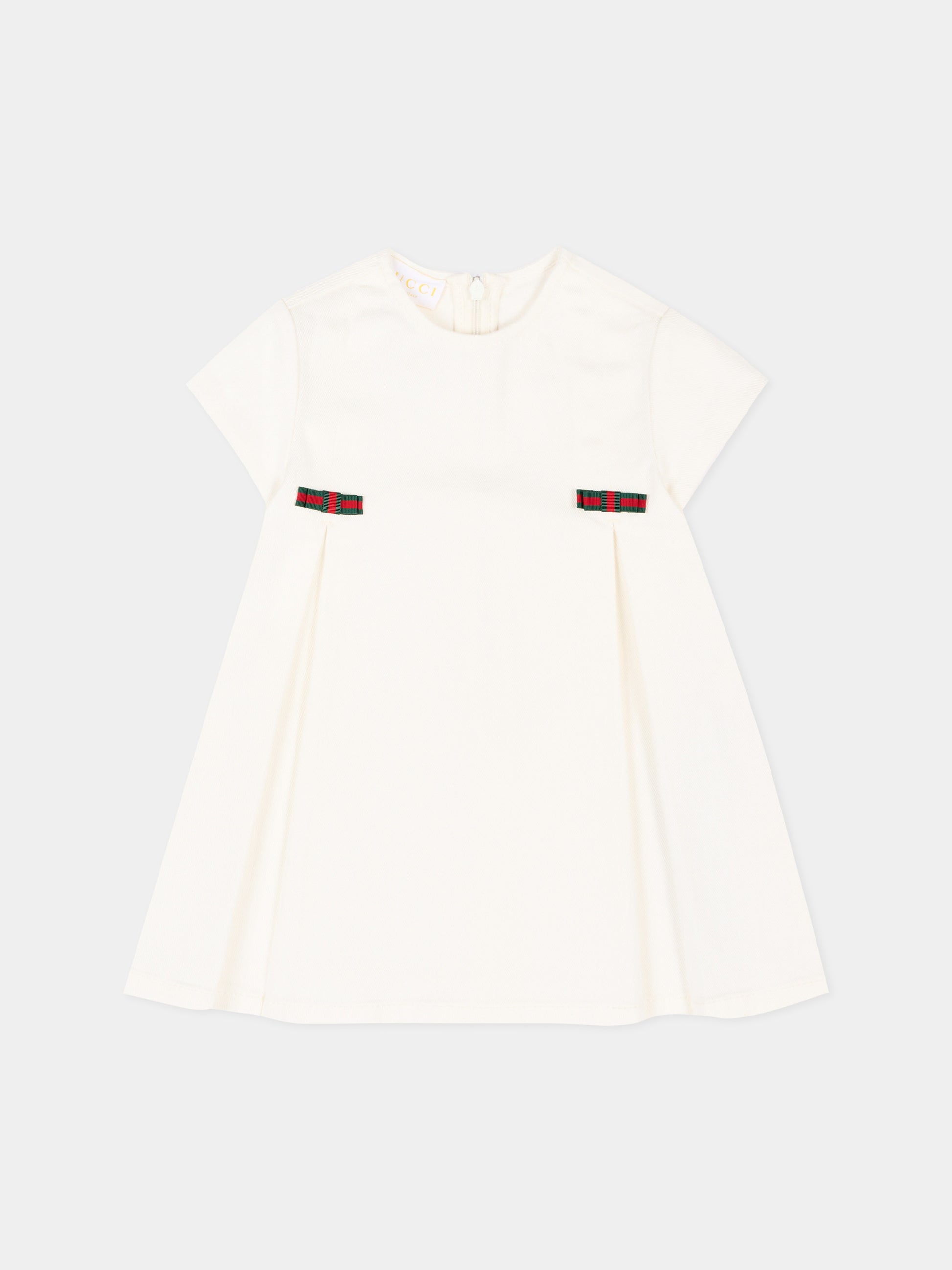Abito bianco per neonata con nastro Web,Gucci Kids,840353 XDDFB 9692