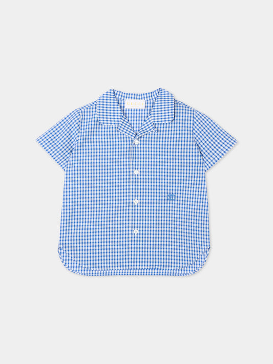 Camicia blu per neonato a quadretti,Gucci Kids,851882 XWA8D 4421