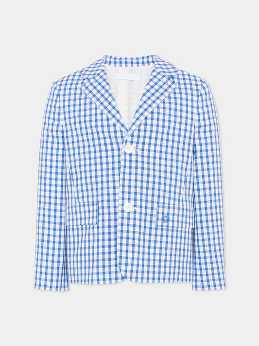 Giacca blu per bambino a quadri vichy con logo,Gucci Kids,848674 XWA75 4337