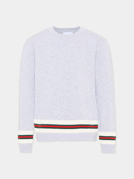 Maglione grigio per bambino con righe Web,Gucci Kids,851146 XKFDC 1070