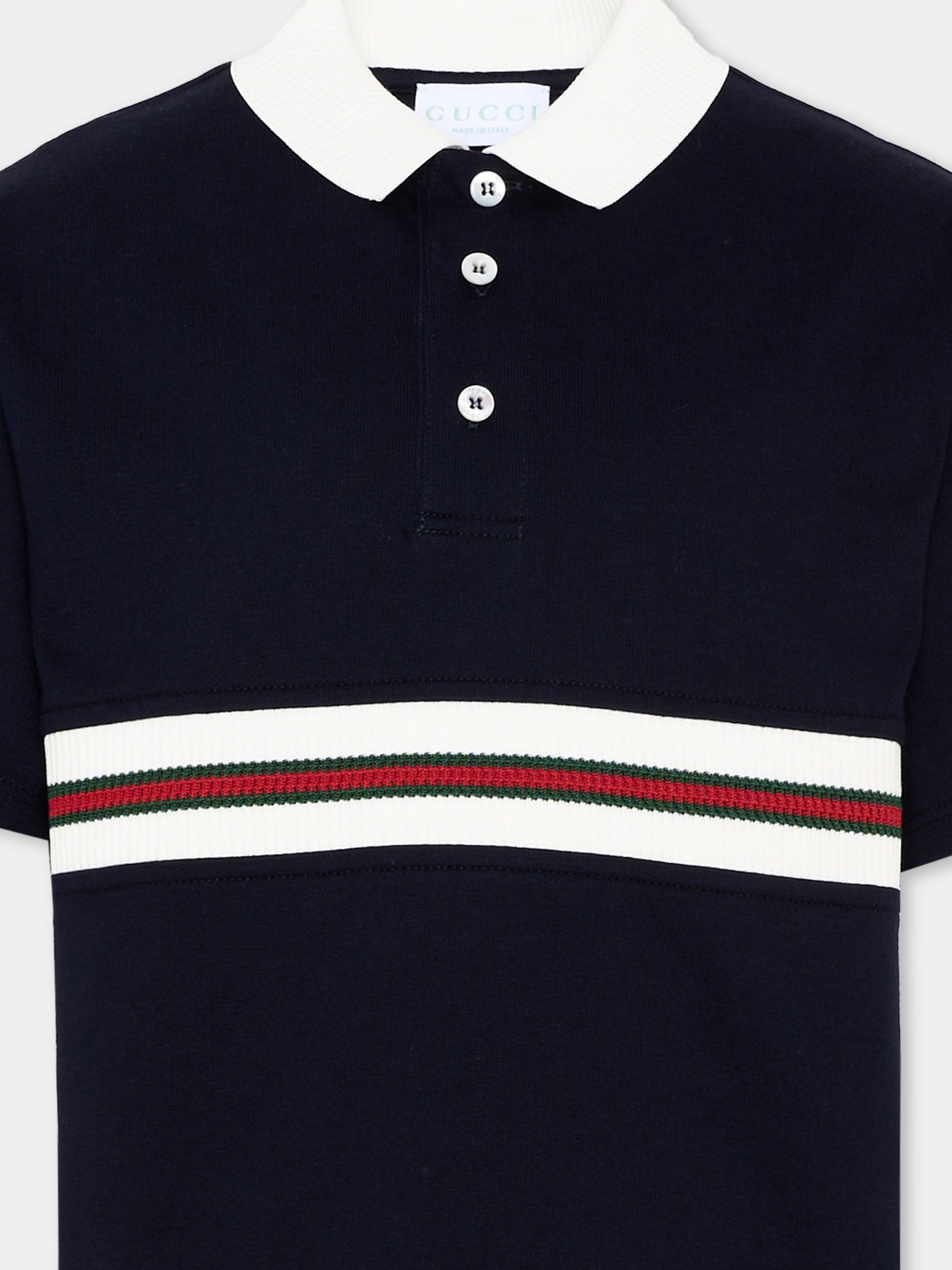 Polo blu per bambino con righe Web,Gucci Kids,849659 XJHNR 4780