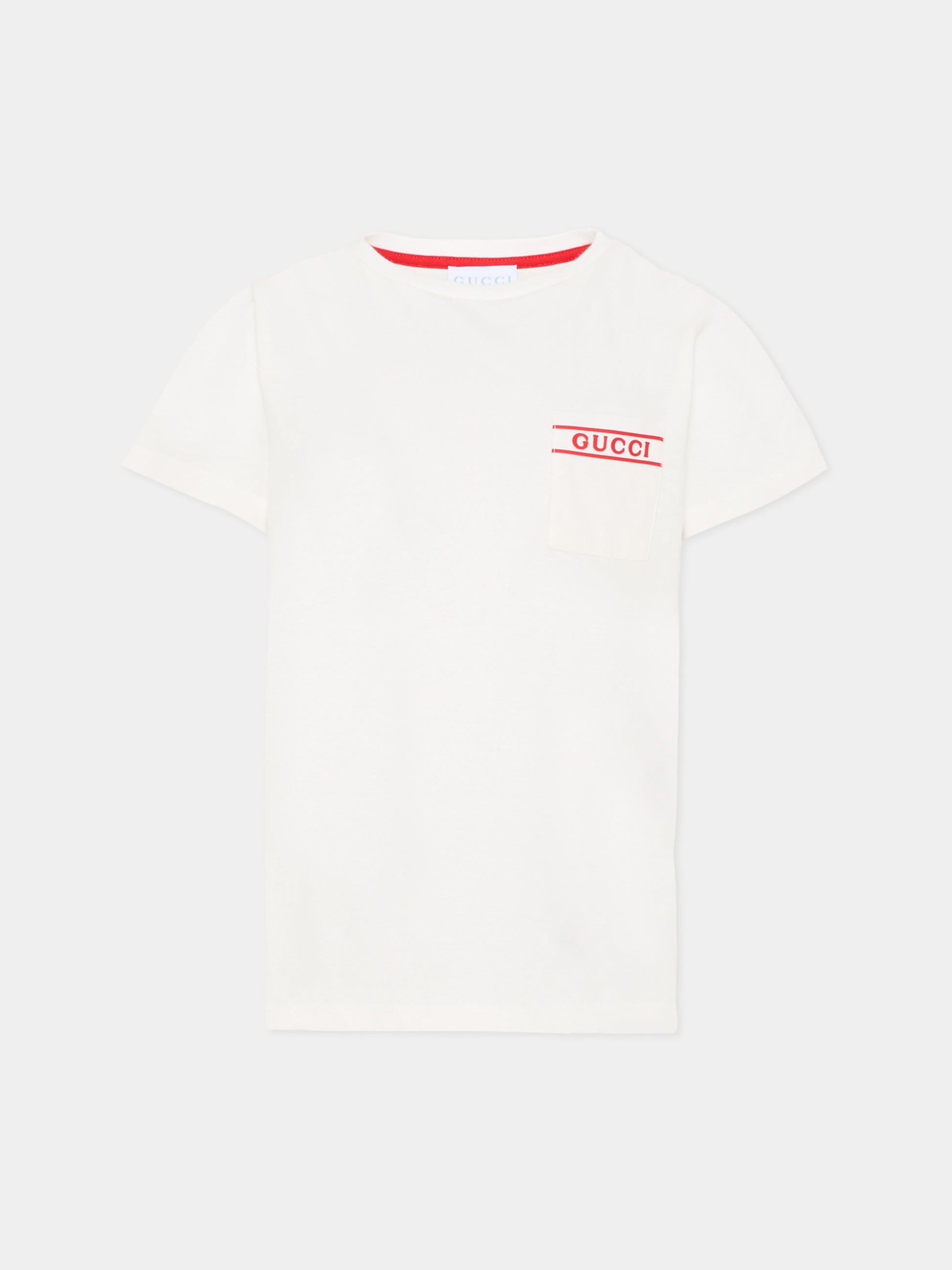 T-shirt avorio per bambini con logo,Gucci Kids,849686 XJHNU 9035