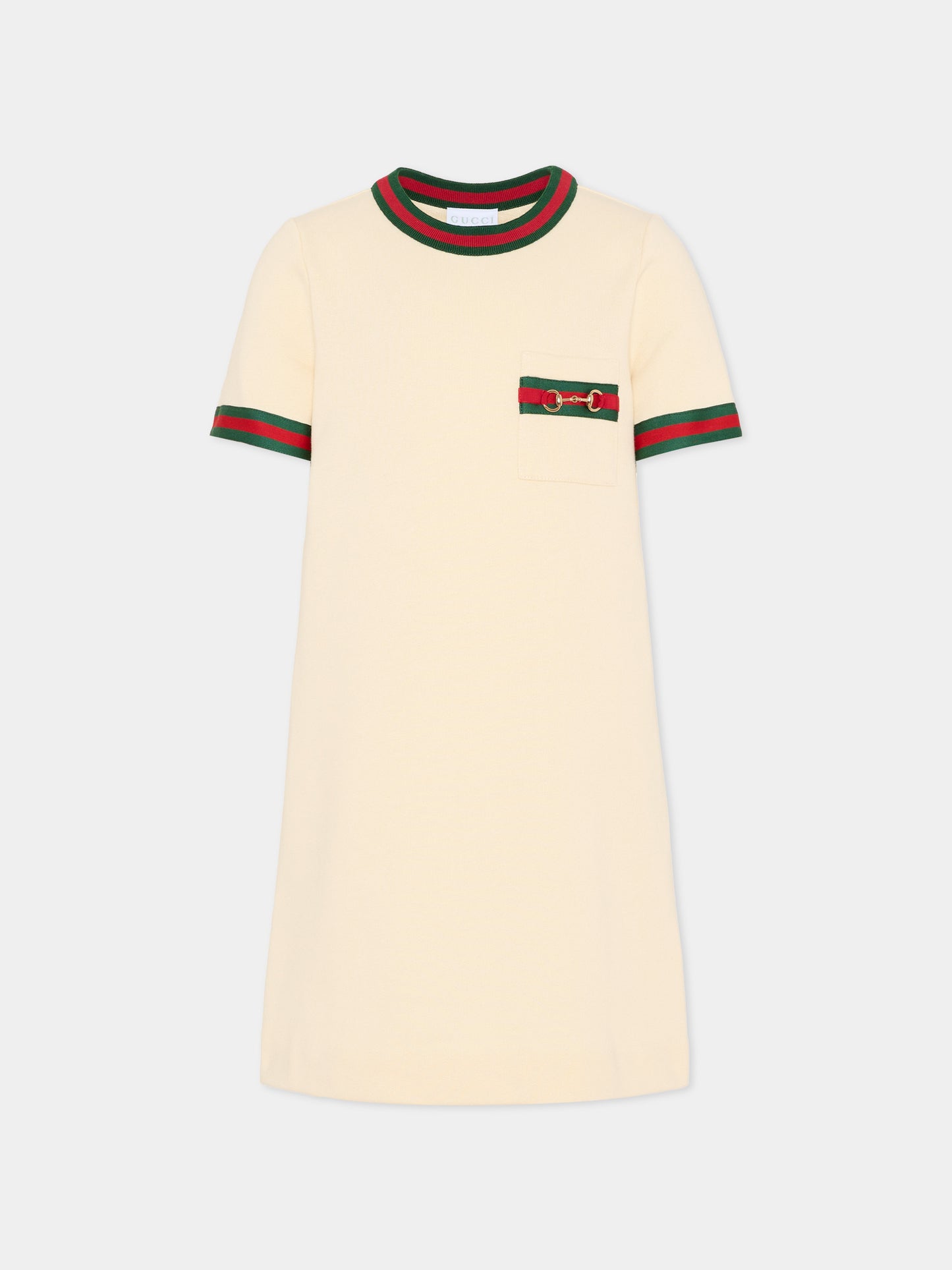 Vestito avorio per bambina con morsetto,Gucci Kids,718772 XJHR9 9908