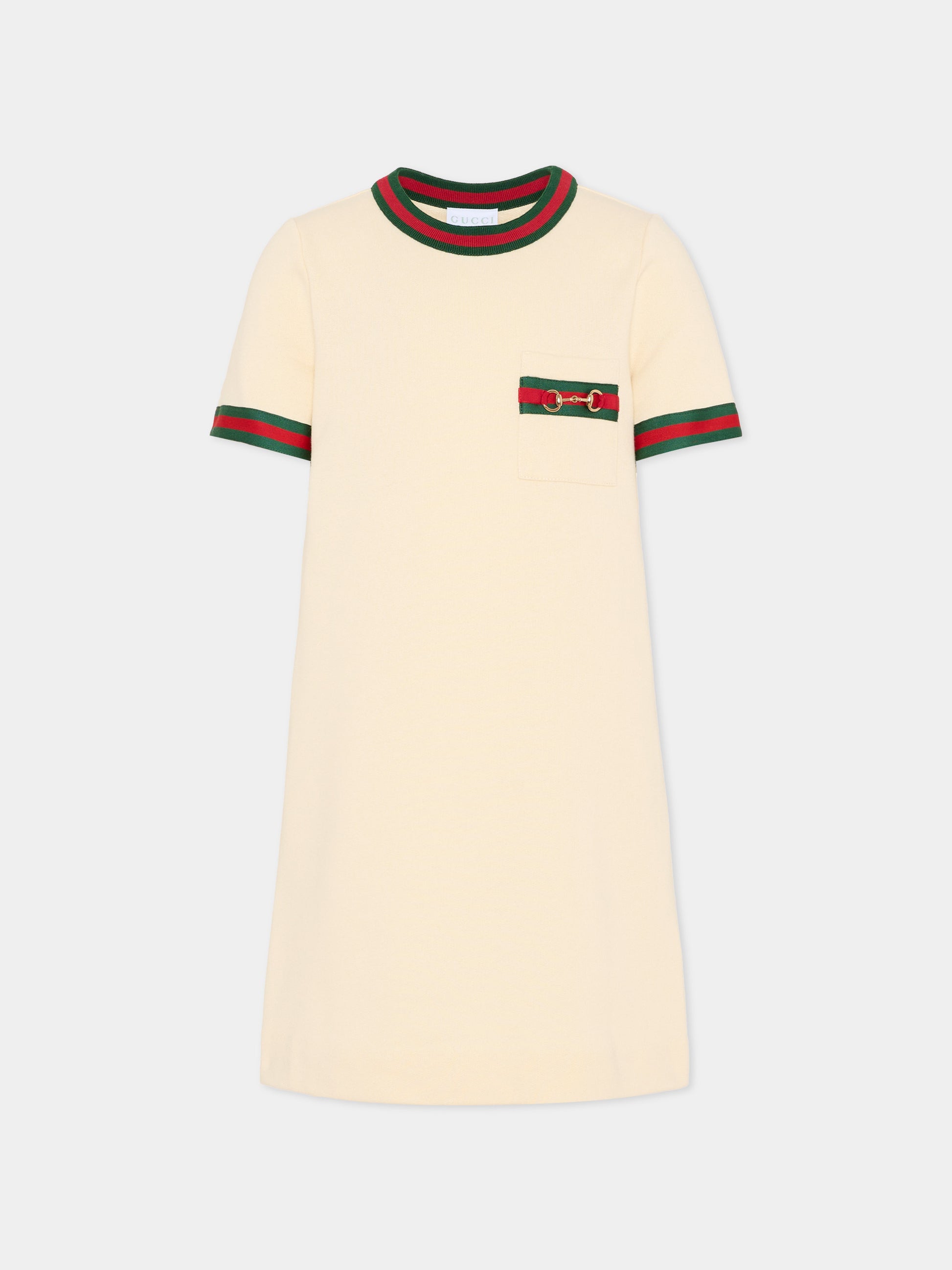 Vestito avorio per bambina con morsetto,Gucci Kids,718772 XJHR9 9908