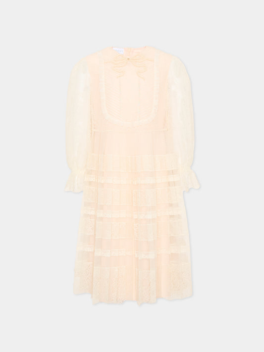 Abito avorio per bambina in tulle e pizzo,Gucci Kids,851445 ZAR7H 9001