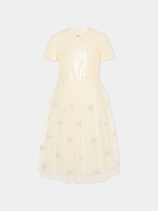 Vestito avorio per bambina con GG e paillettes,Gucci Kids,853957 ZADA7 9210