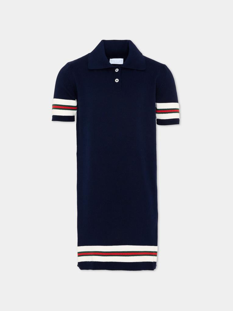 Vestito blu per bambina con righe Web,Gucci Kids,852794 XKFDC 4044