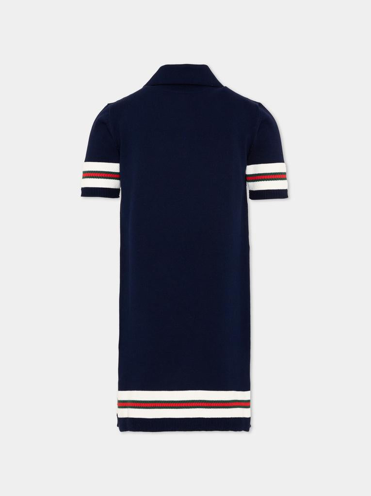 Vestito blu per bambina con righe Web,Gucci Kids,852794 XKFDC 4044