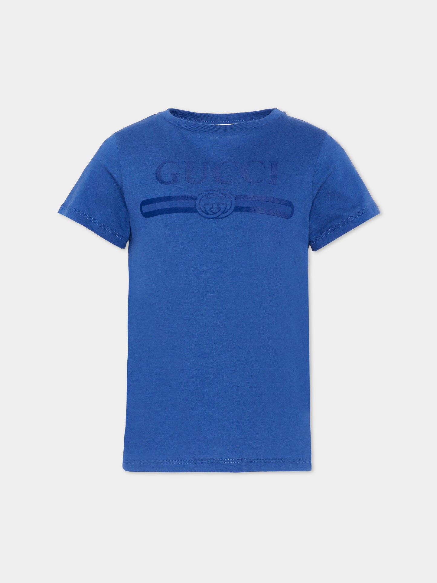 T-shirt blu per bambini con logo,Gucci Kids,547559 XJHO5 4118
