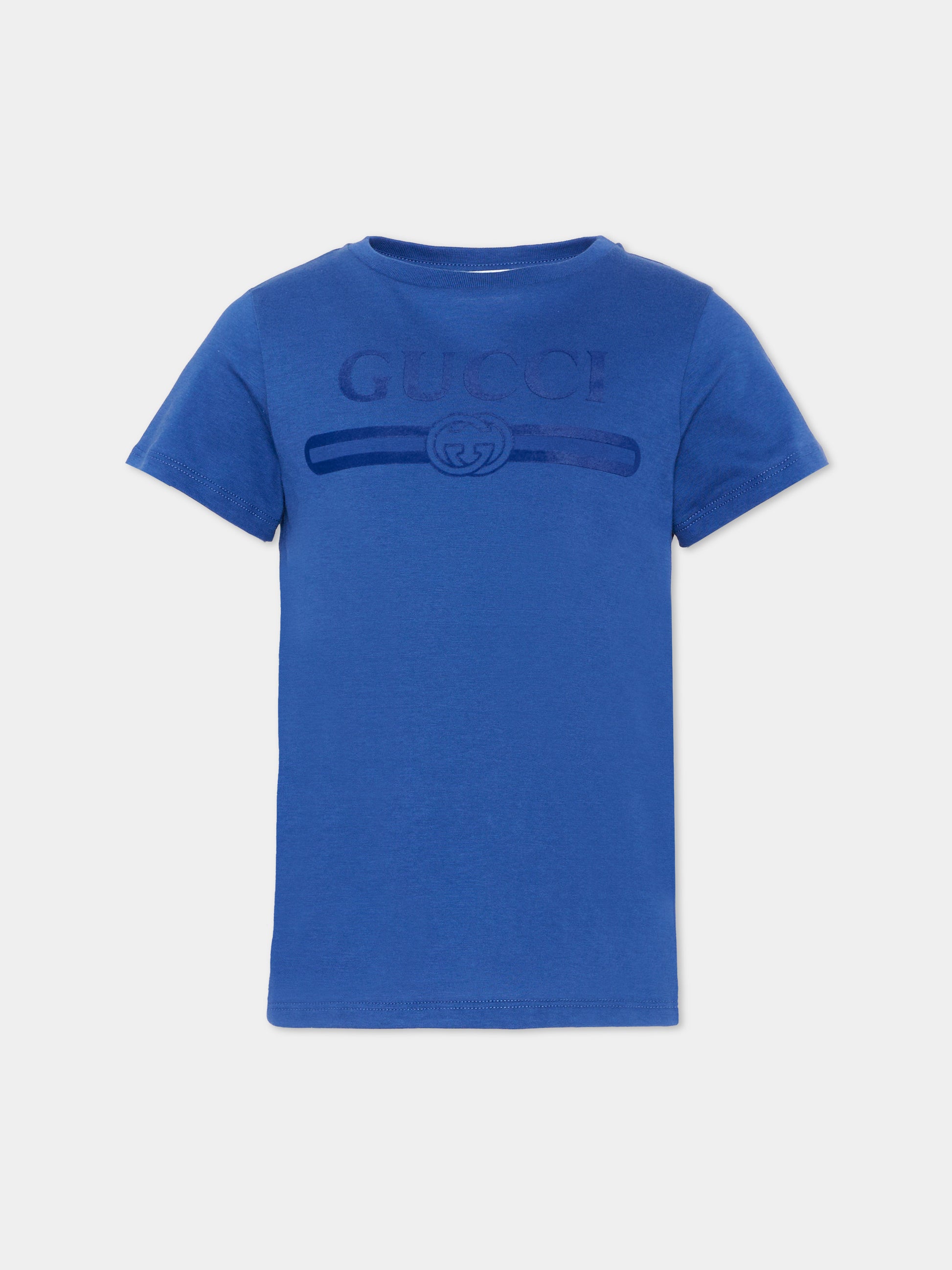 T-shirt blu per bambini con logo,Gucci Kids,547559 XJHO5 4118