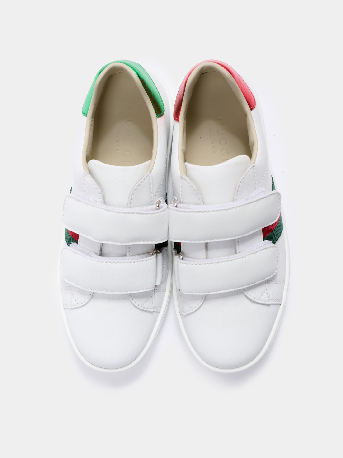 Sneakers bianche per bambini con dettaglio Web,Gucci Kids,455448 CPWP0 9085