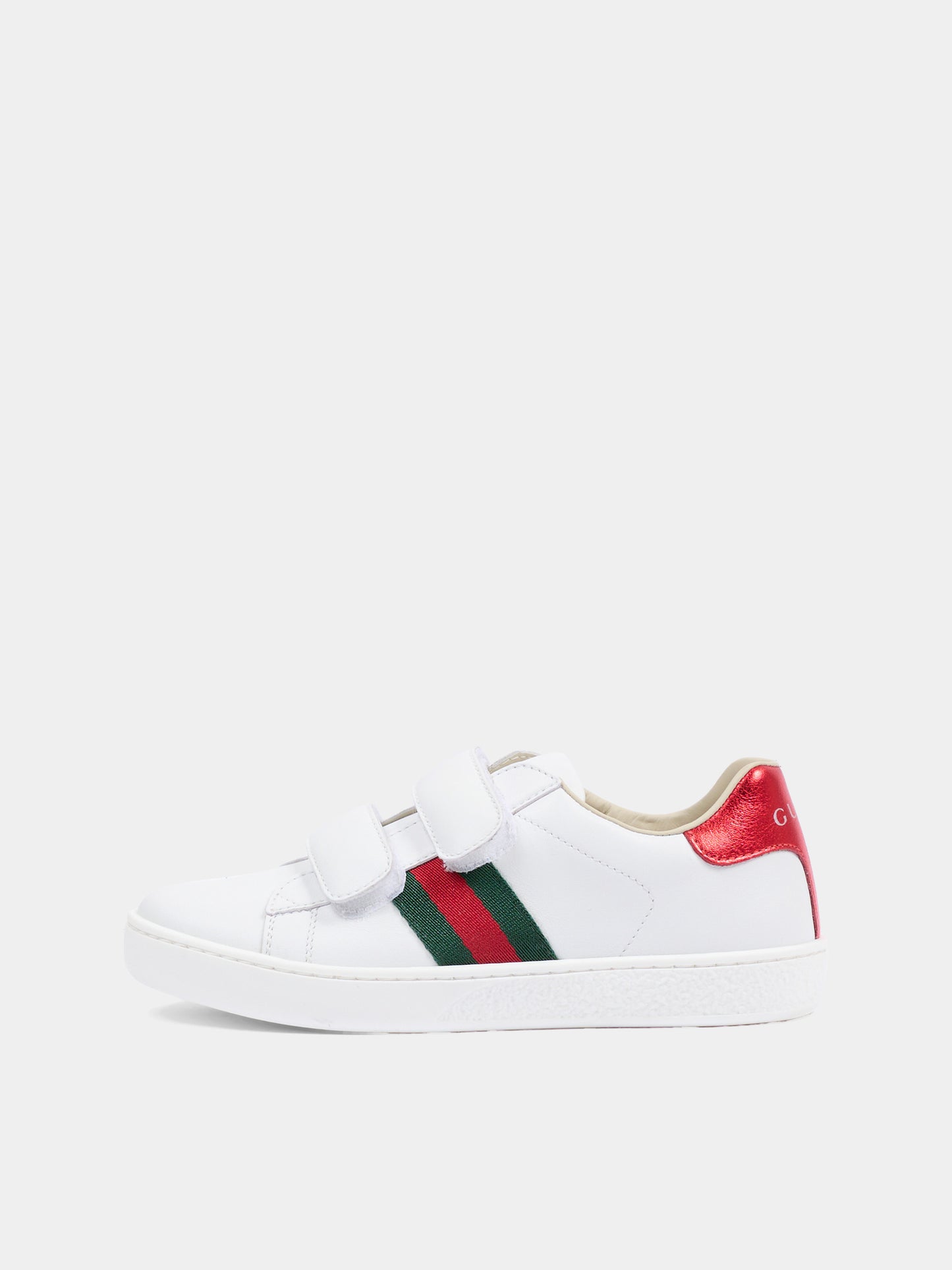 Sneakers bianche per bambini con dettaglio Web,Gucci Kids,455448 CPWP0 9085