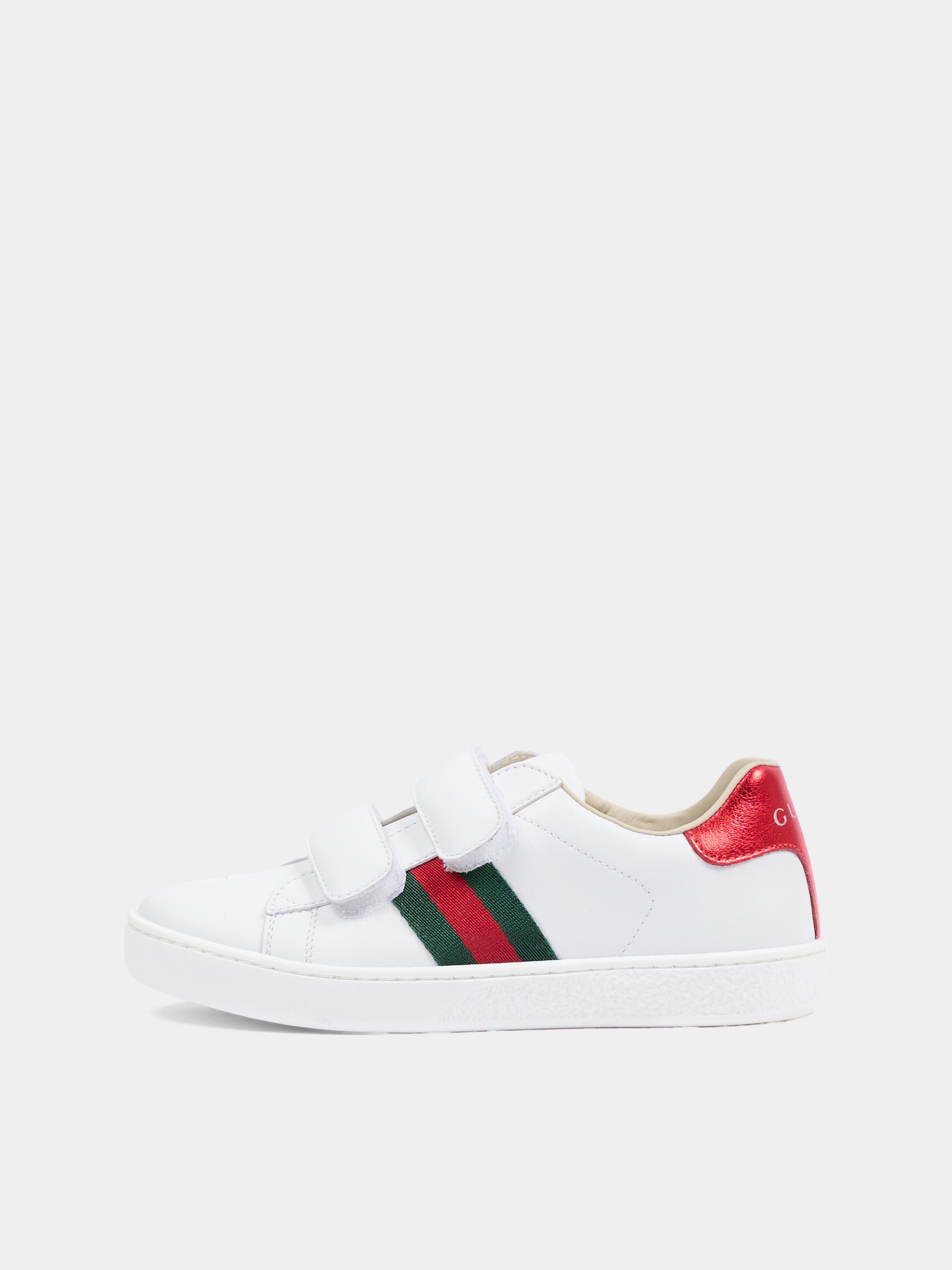 Sneakers bianche per bambini con dettaglio Web,Gucci Kids,455448 CPWP0 9085