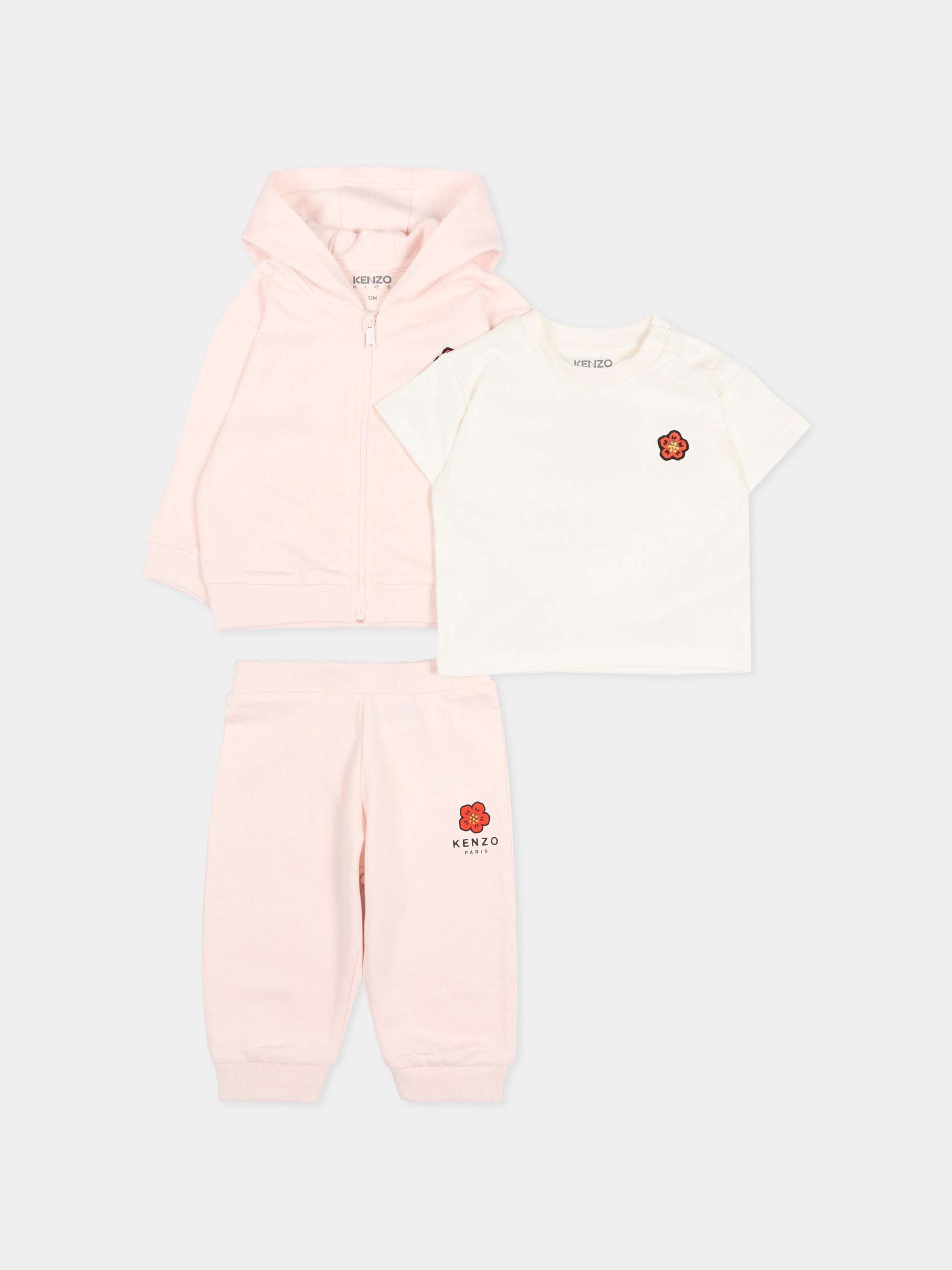 Completo sportivo rosa per neonata con boke flower,Kenzo Kids,K61613 43B