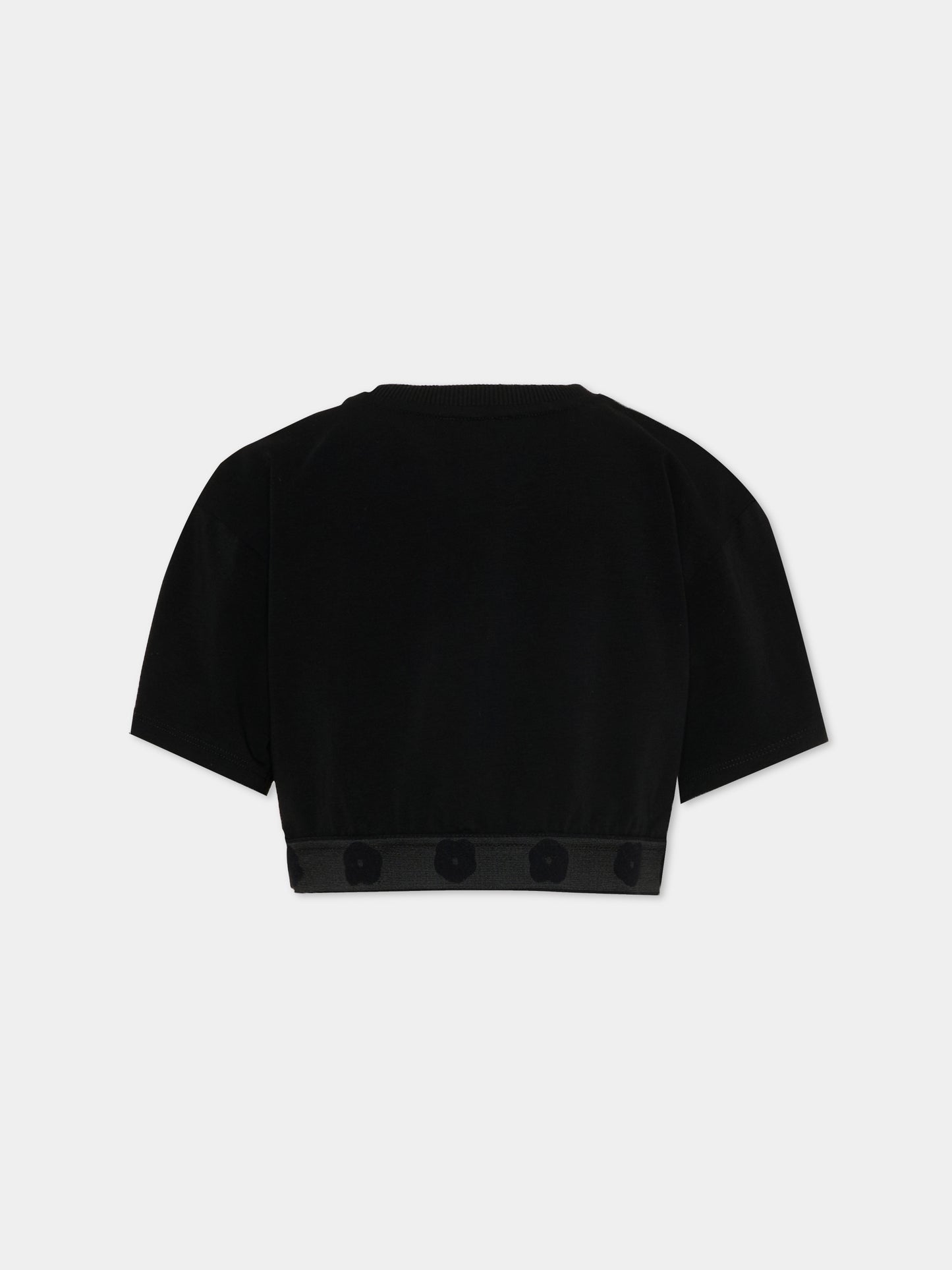 T-Shirt nera per bambina con fiore Boke,Kenzo Kids,K61621 09B