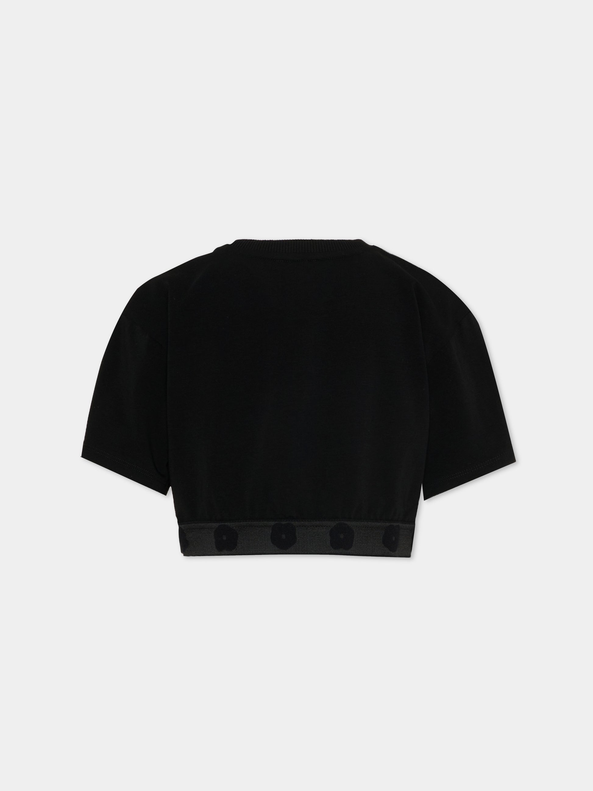 T-Shirt nera per bambina con fiore Boke,Kenzo Kids,K61621 09B