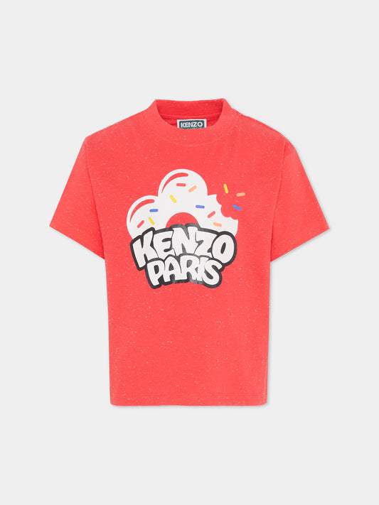 T-shirt rossa per bambino con papavero donut,Kenzo Kids,K61674 976