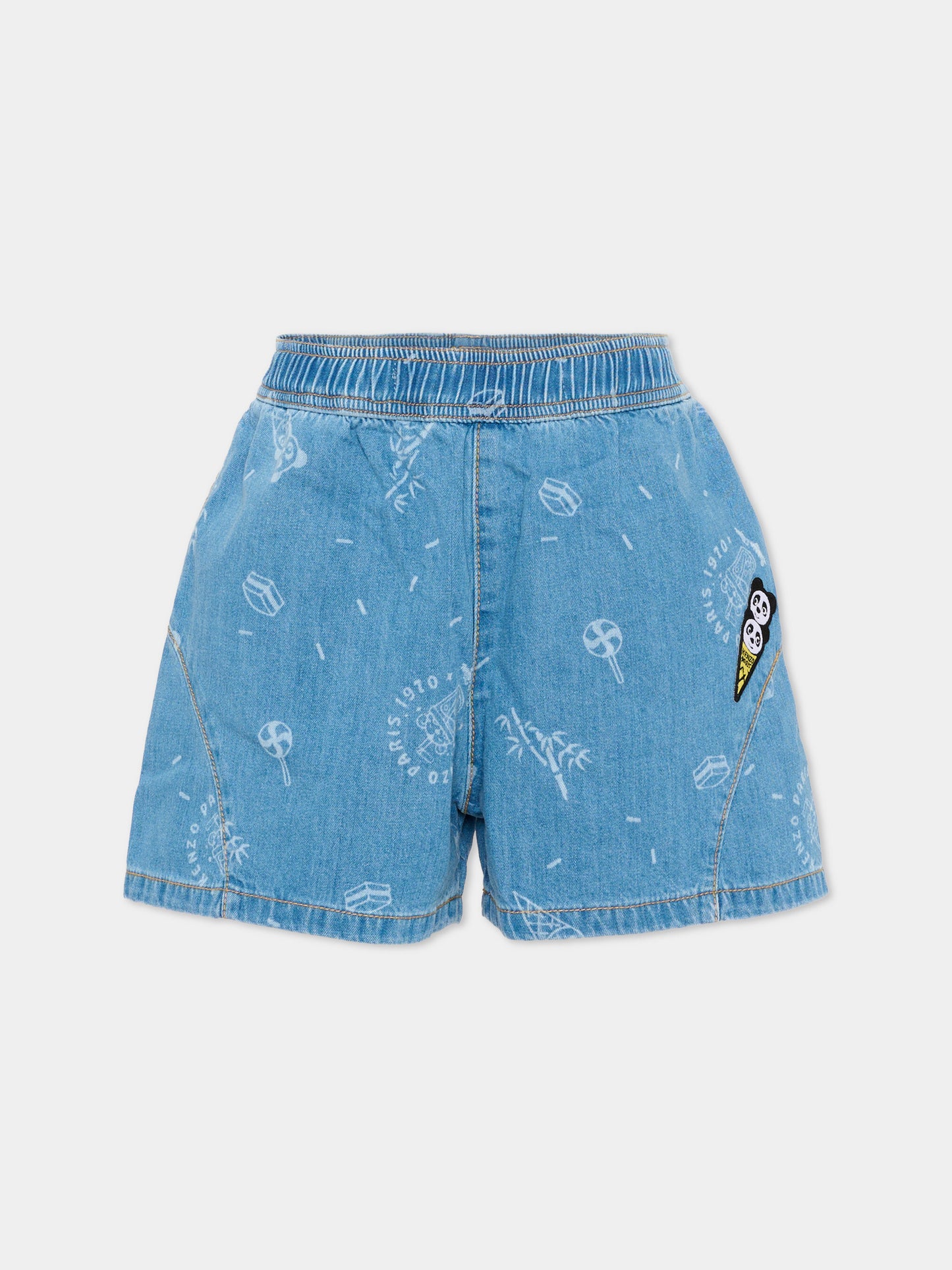 Shorts denim per bambina con stampa,Kenzo Kids,K61773 Z45