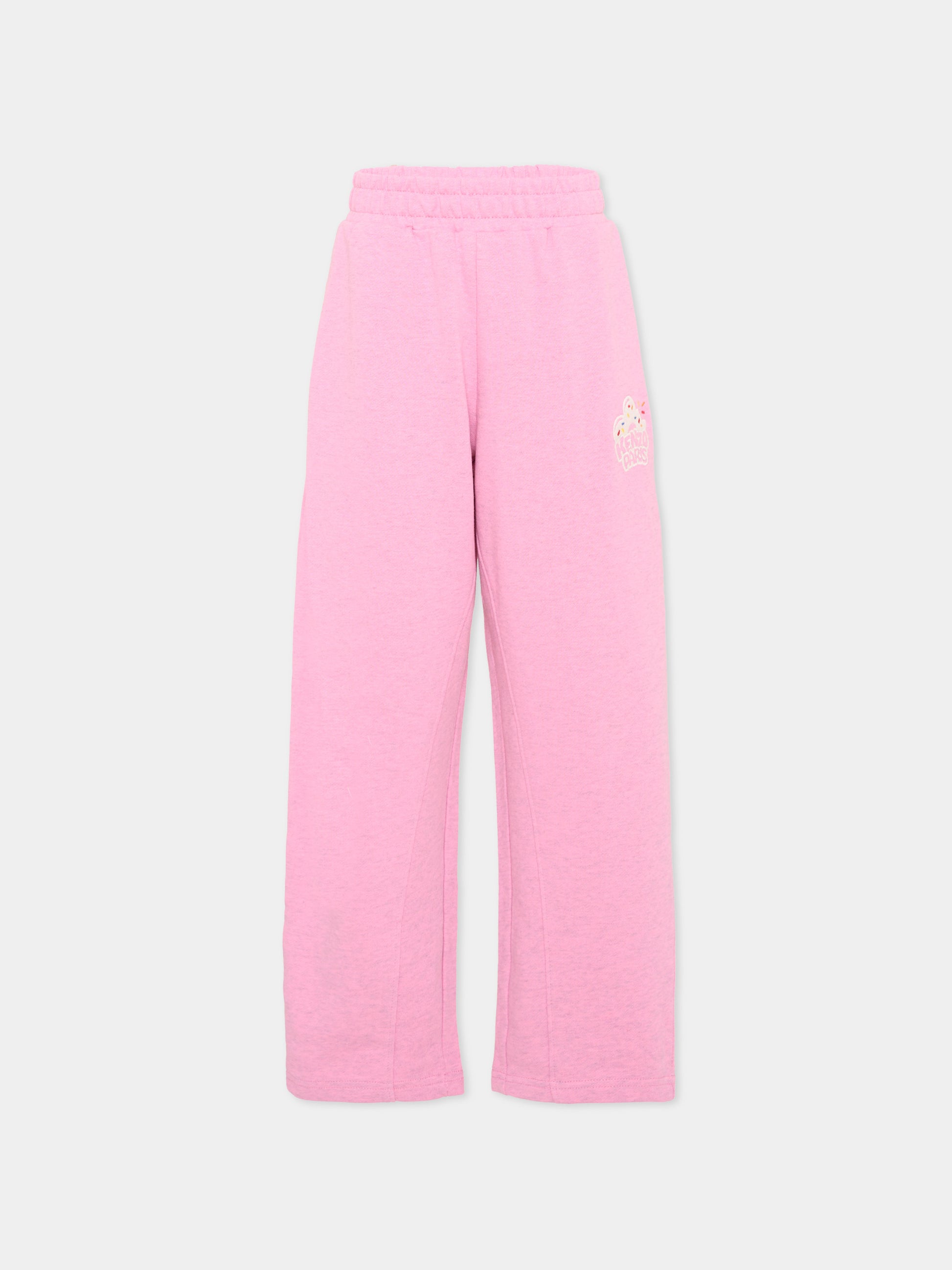 Pantaloni sportivi rosa per bambina con logo ricamato,Kenzo Kids,K61775 47F