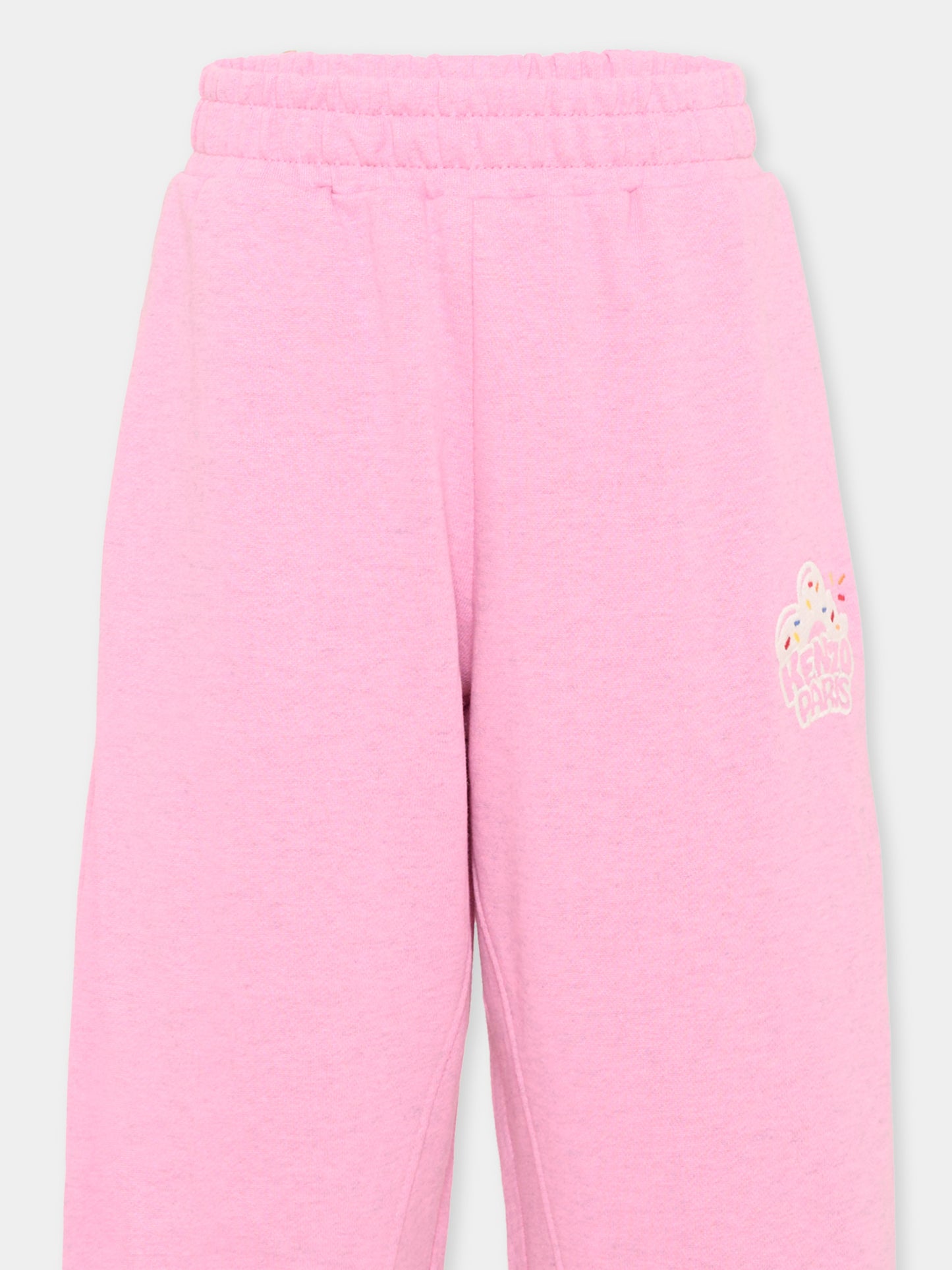 Pantaloni sportivi rosa per bambina con logo ricamato,Kenzo Kids,K61775 47F