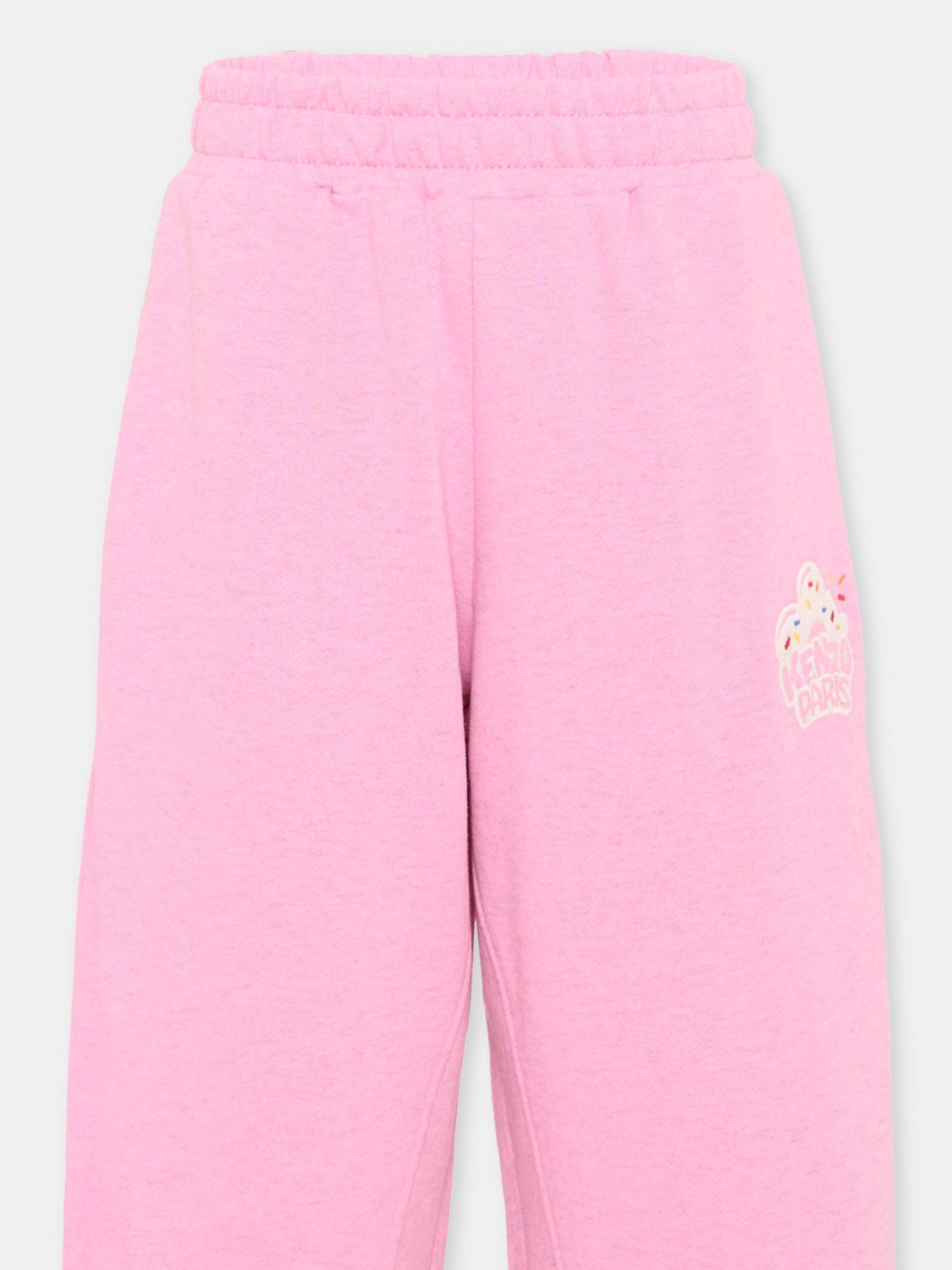 Pantaloni sportivi rosa per bambina con logo ricamato,Kenzo Kids,K61775 47F