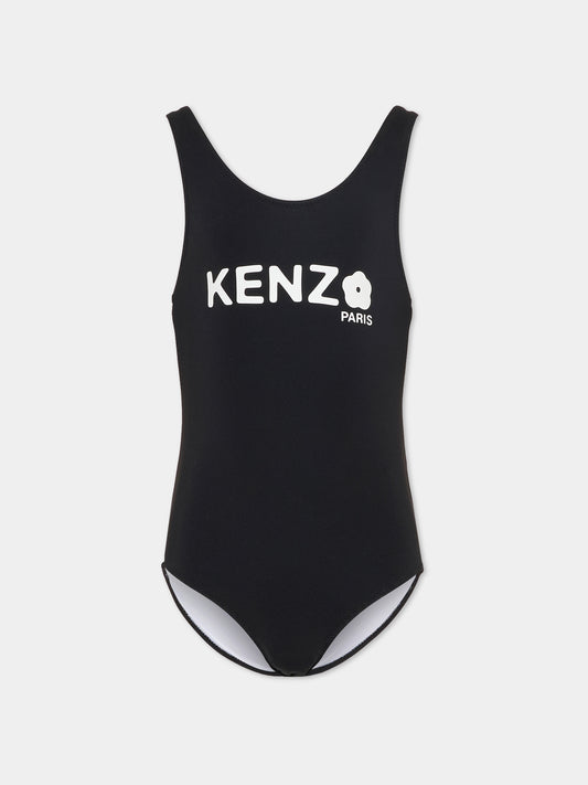 Costume intero nero per bambina con logo,Kenzo Kids,K61789 09B