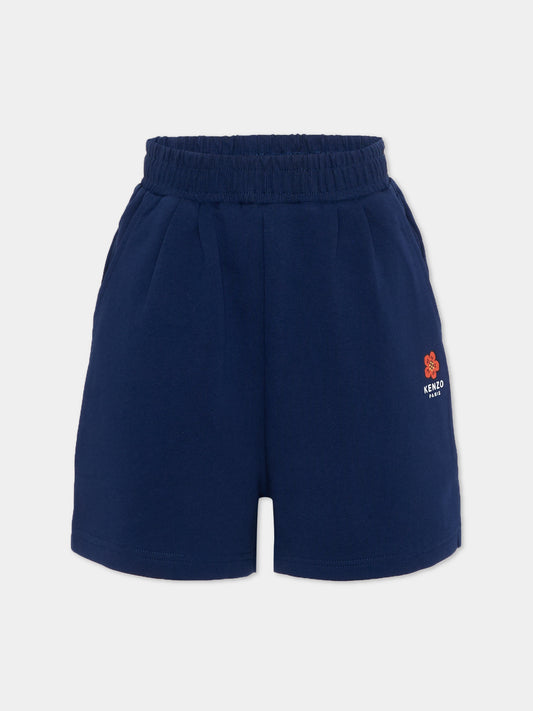 Shorts sportivi blu per bambina con fiore Boke,Kenzo Kids,K61797 84N