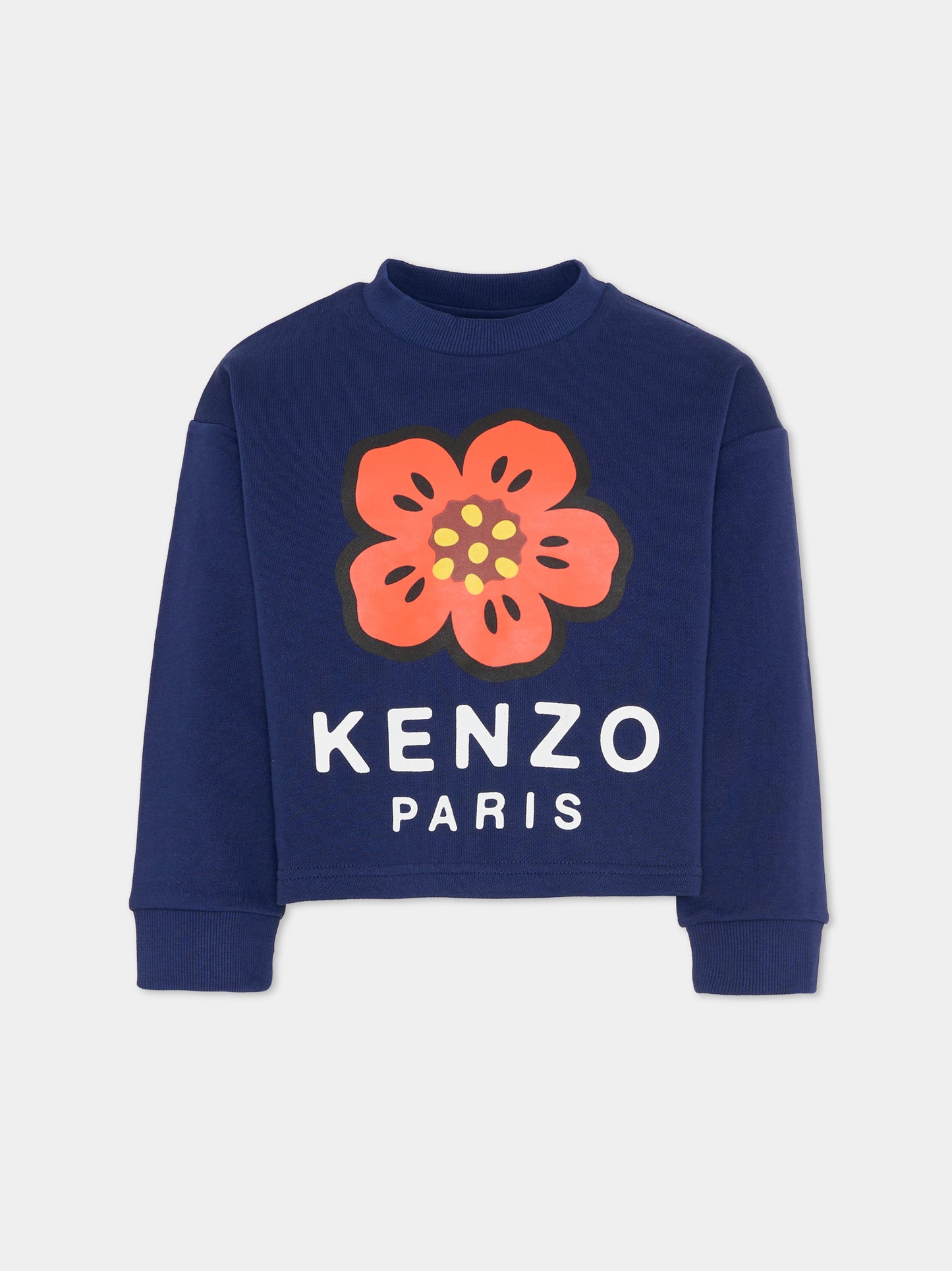 Felpa blu per bambina con papavero,Kenzo Kids,K61801 84N