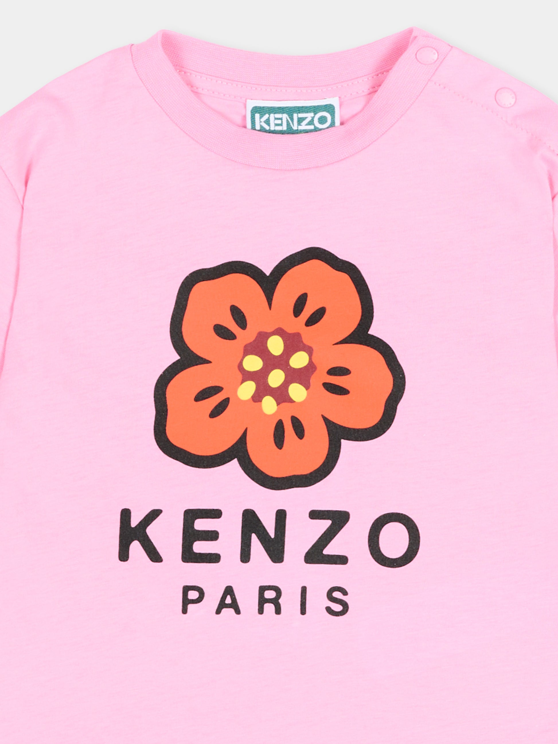 T-Shirt rosa per neonata con fiore Boke,Kenzo Kids,K61818 47F