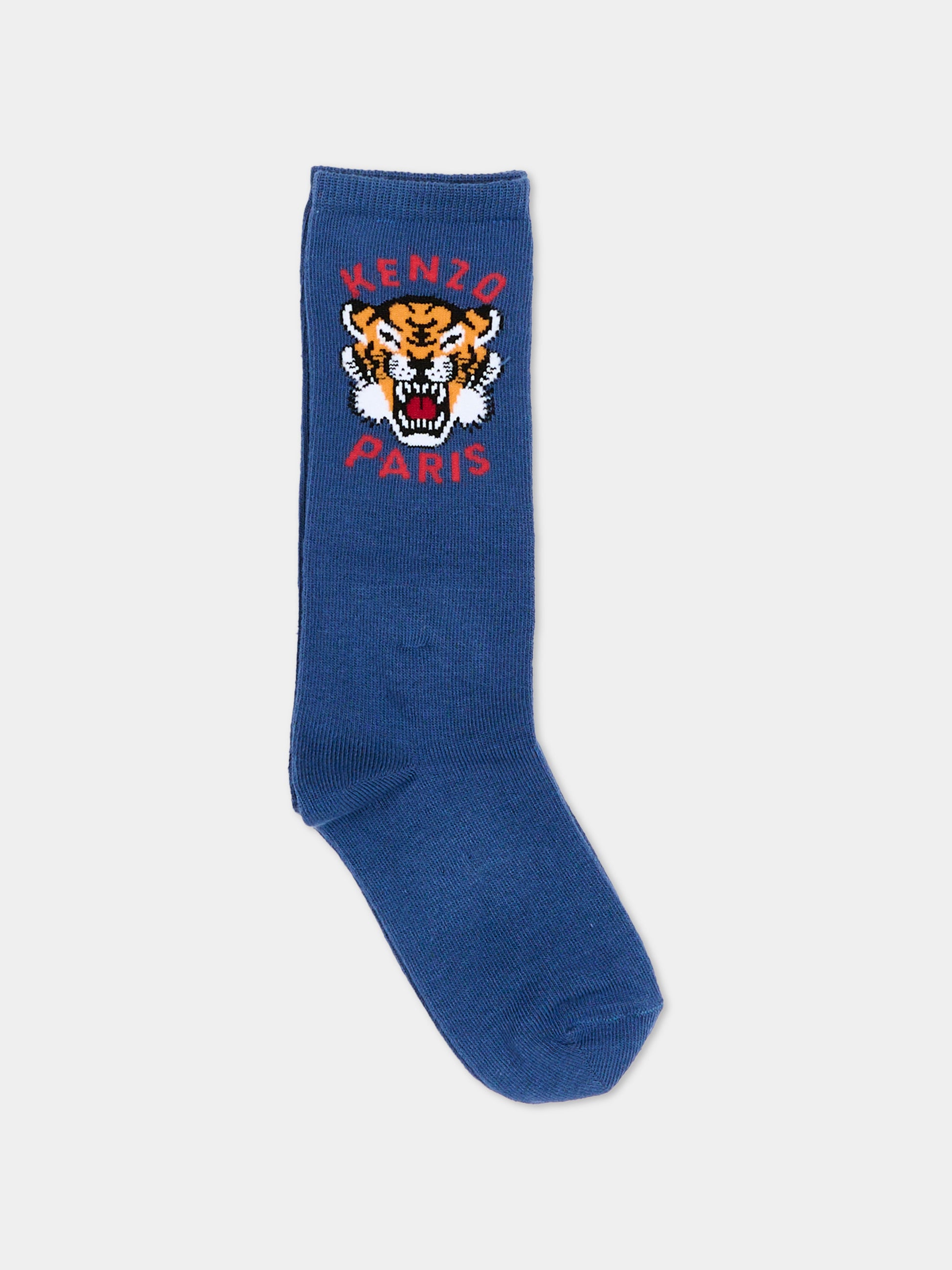 Calza blu per bambini con logo Tiger,Kenzo Kids,K61835 84N