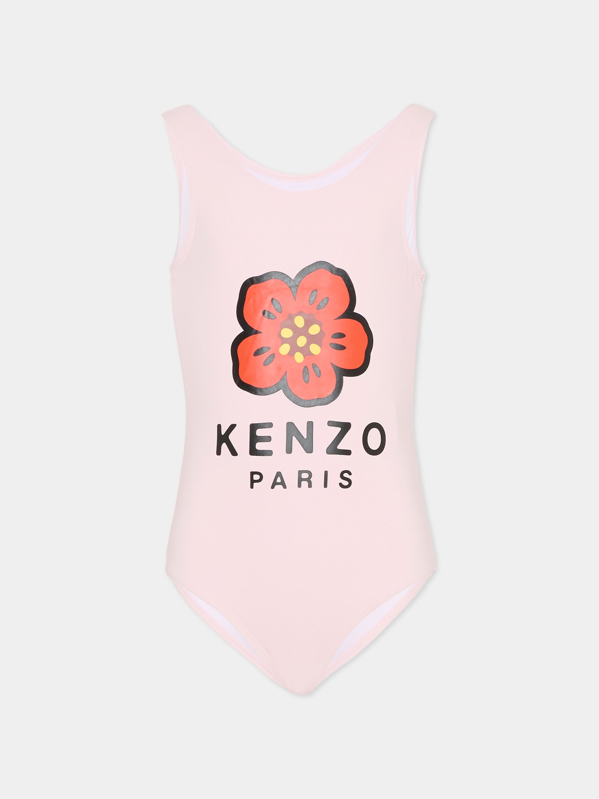 Costume intero rosa per bambina con papavero,Kenzo Kids,K61864 45B