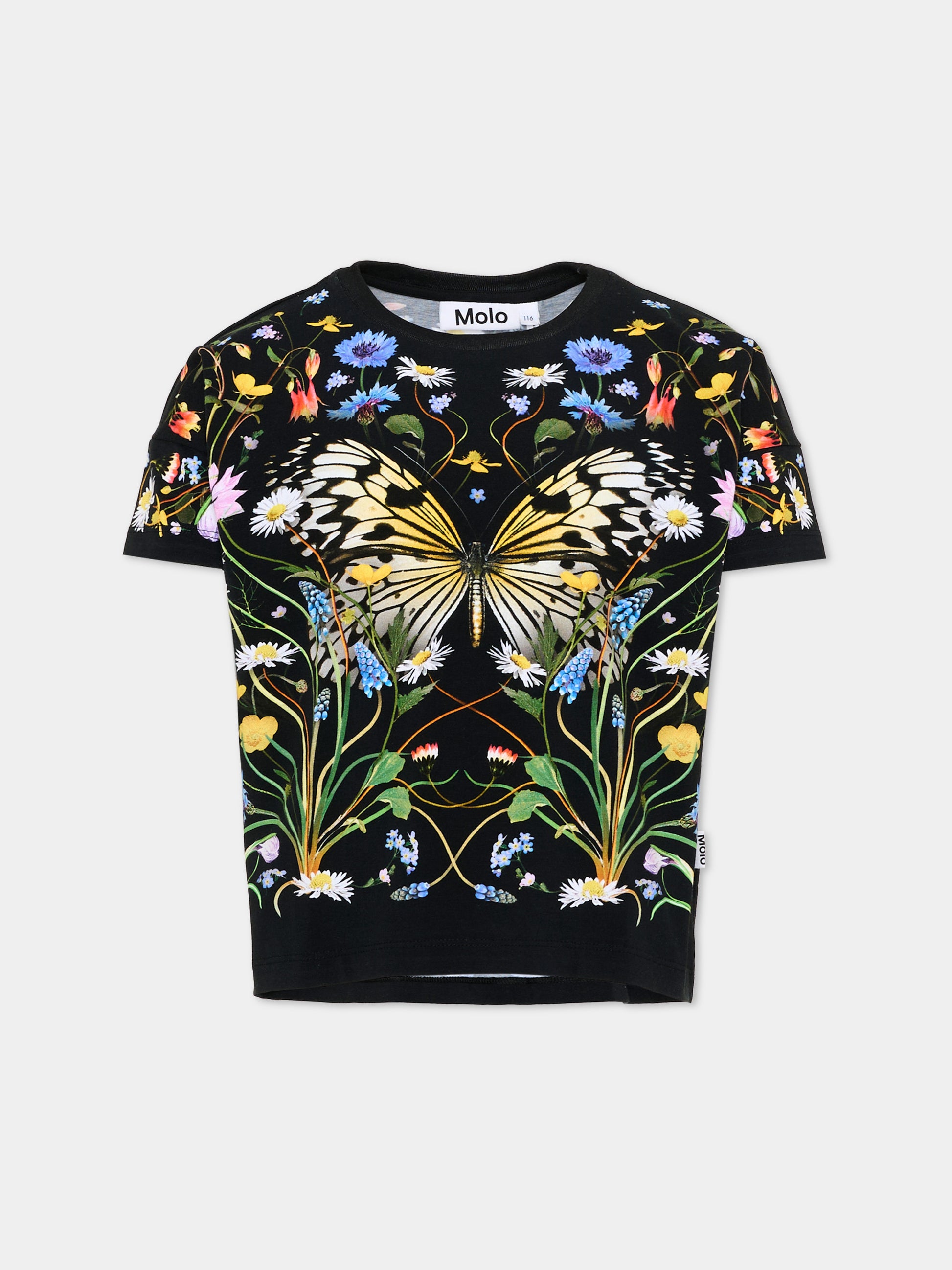 T-Shirt nera Raeesa per bambina con stampa floreale,Molo,2S26A209 5231