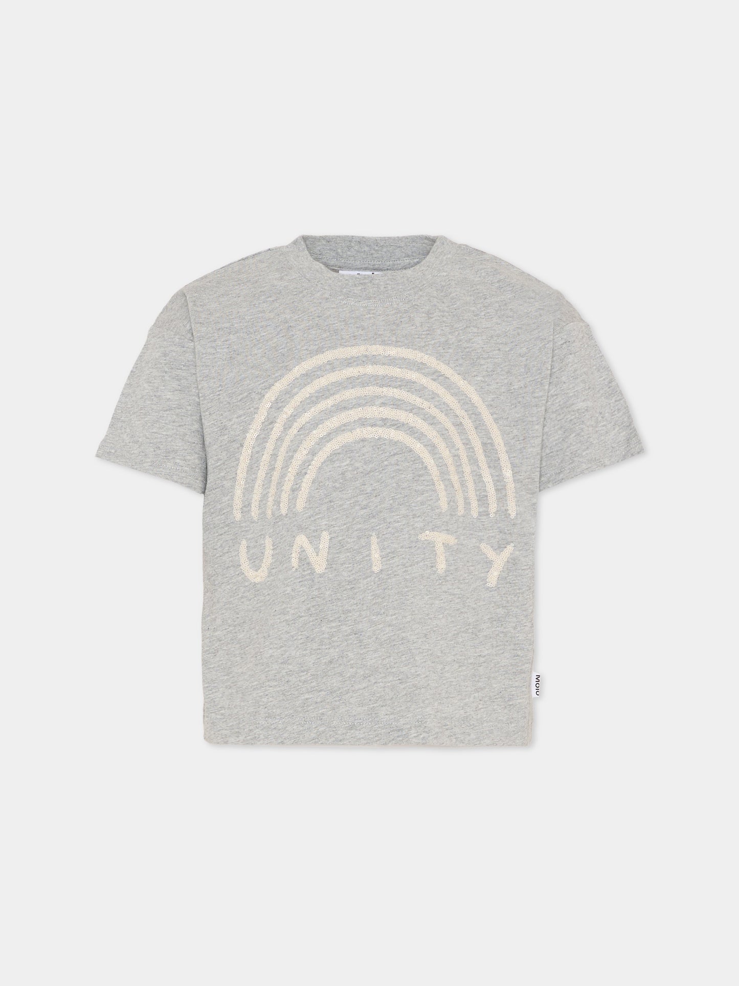 T-shirt Reinette crop grigia per bambina con arcobaleno,Molo,2S26A210 1046