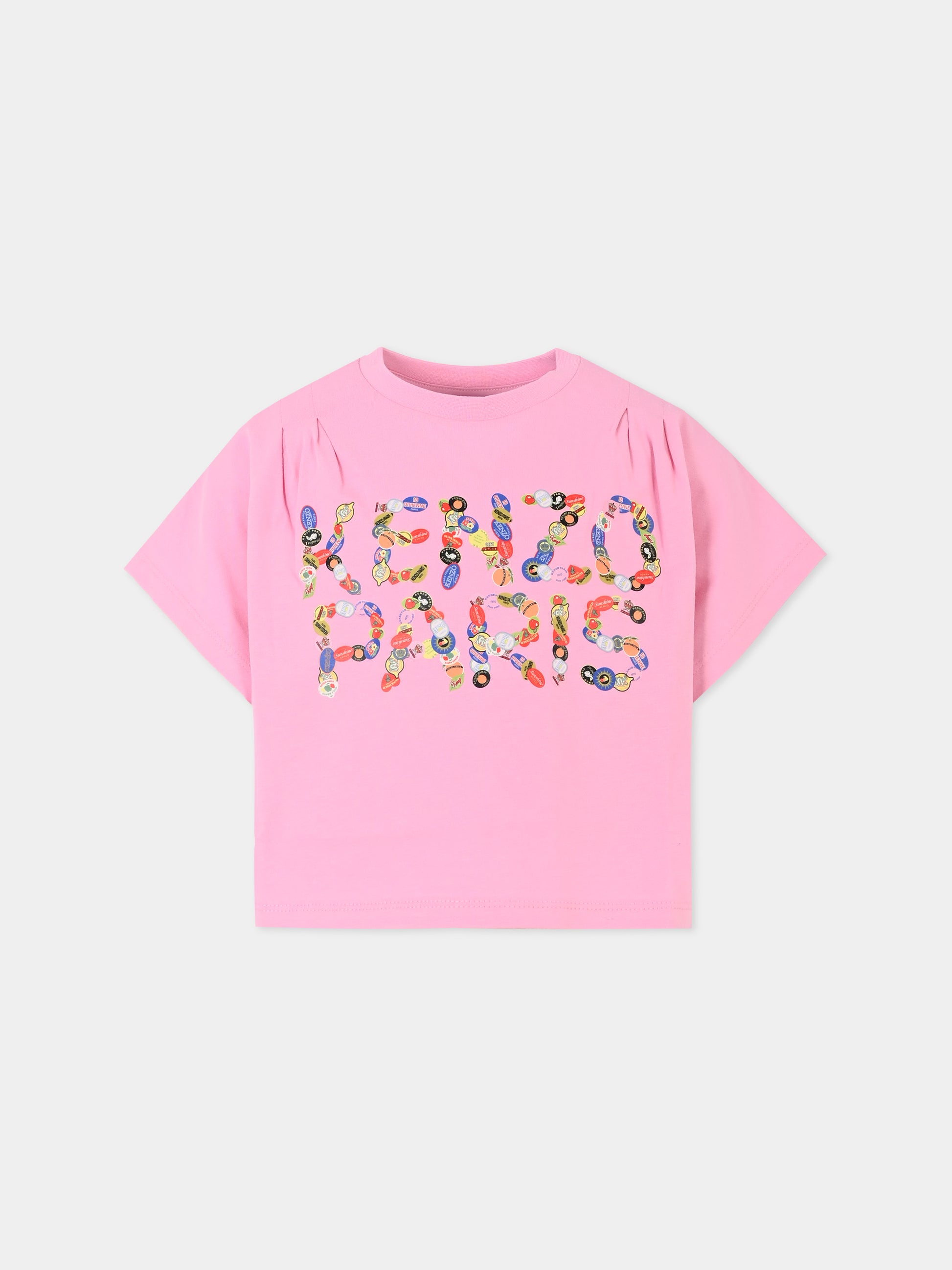 T-shirt crop rosa per bambina con logo,Kenzo Kids,K61065 465