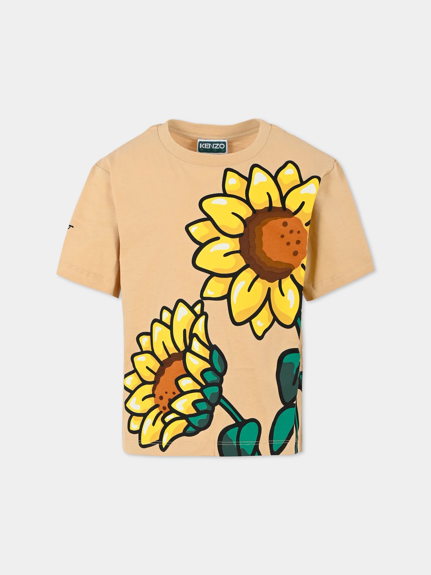 T-shirt beige per bambina con girasoli,Kenzo Kids,K61073 21D