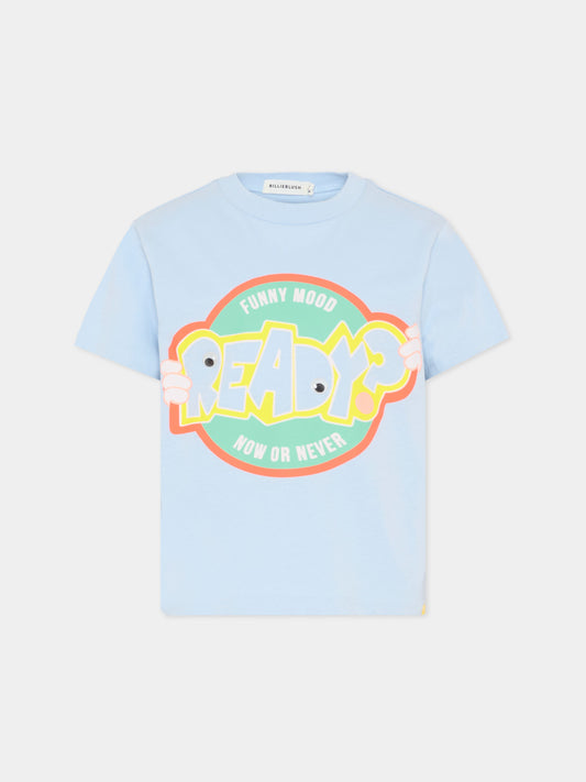 T-shirt celeste per bambino con stampa multicolor,Billieblush,U21706 79L