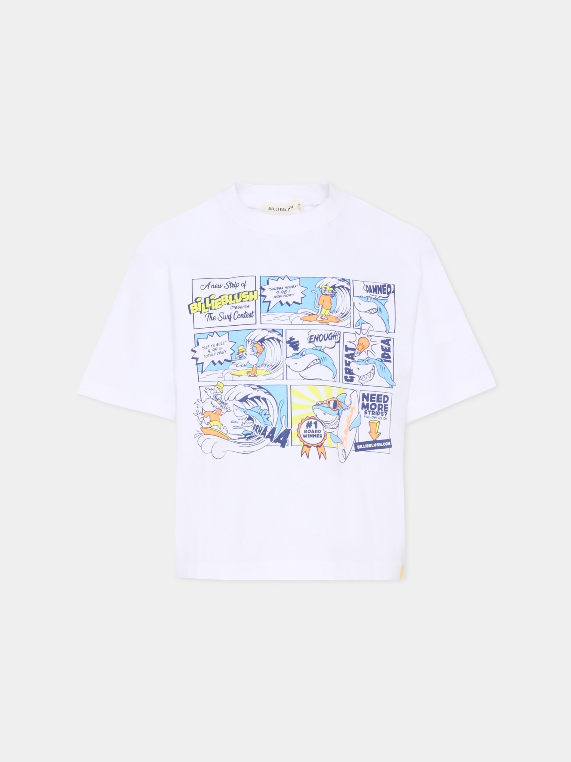 T-shirt bianca per bambino con squalo,Billieblush,U21707 10P