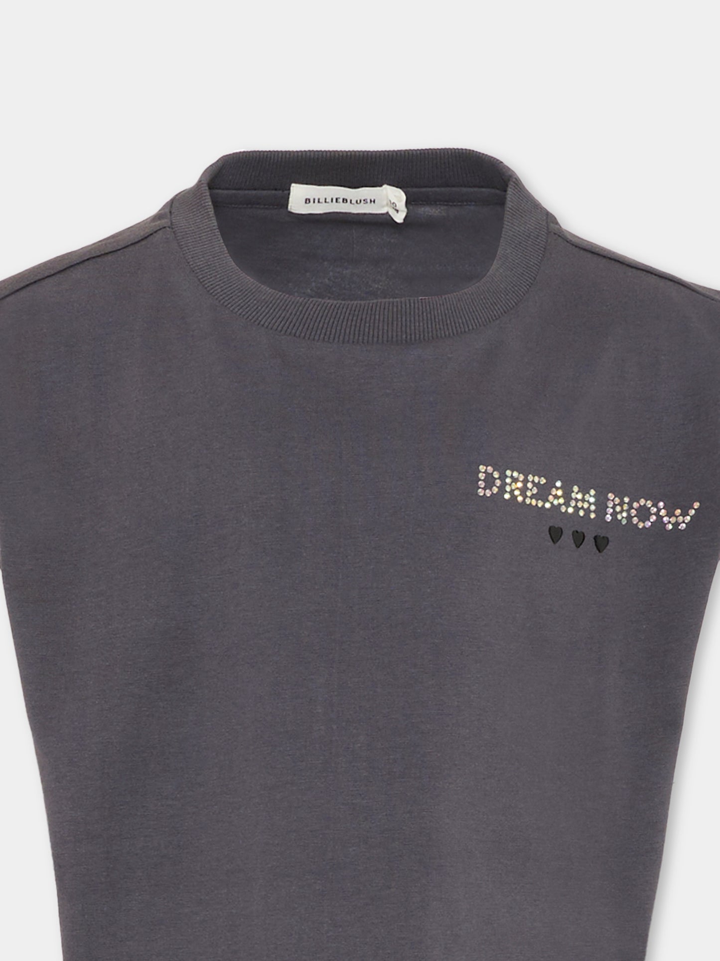 T-shirt grigia per bambina con scritta di strass,Billieblush,U21743 089