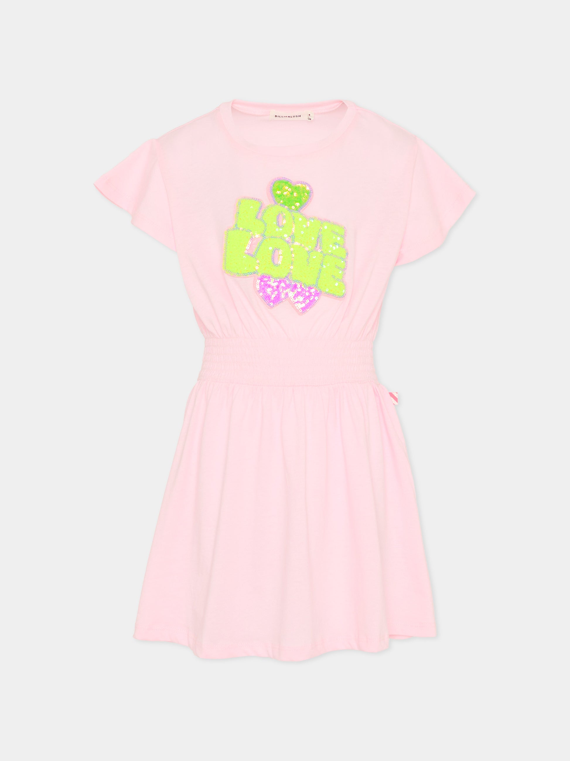 Vestito rosa per bambina con scritta e paillettes,Billieblush,U21828 44L