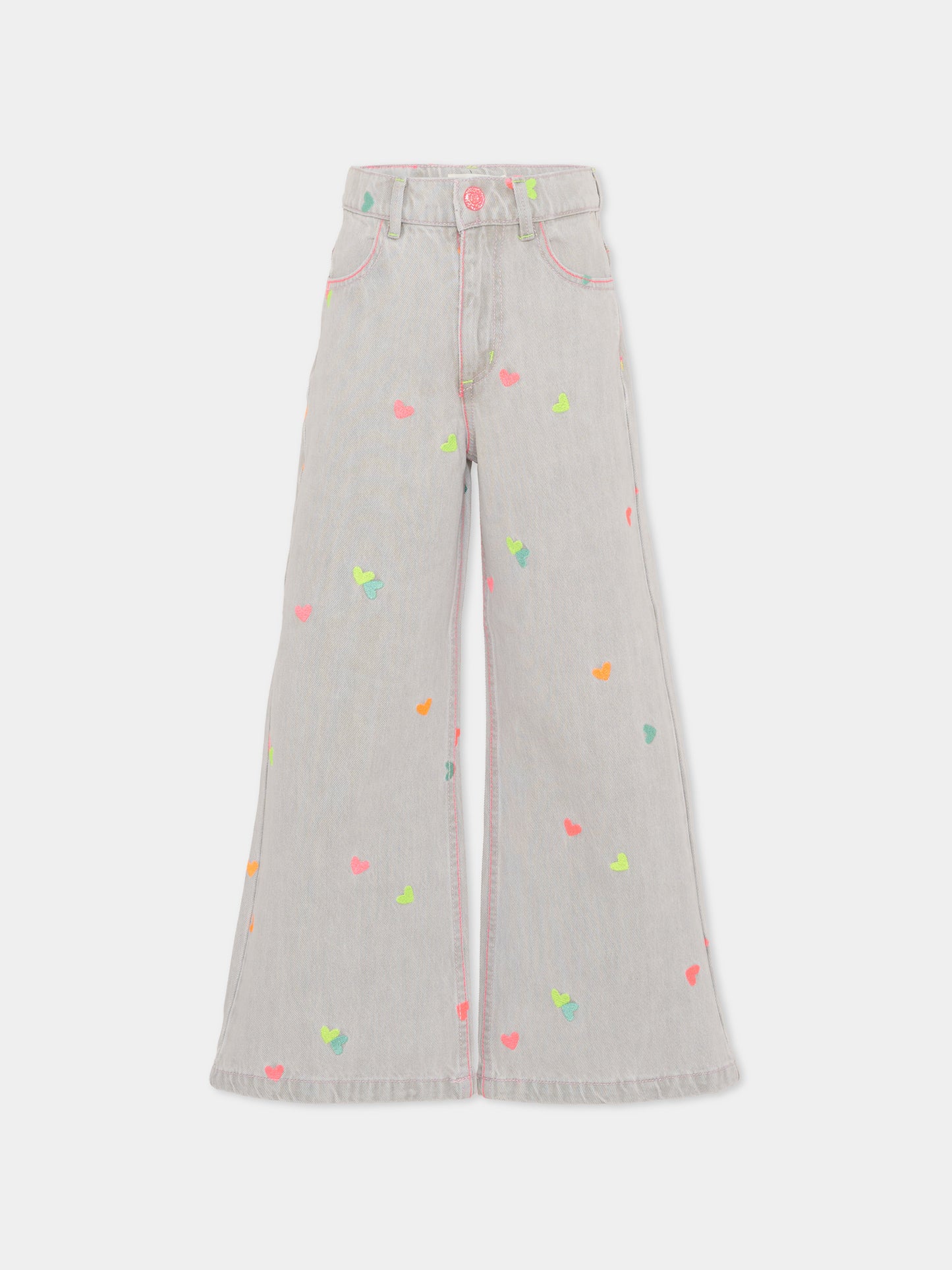 Jeans grigi per bambina con cuori ricamati,Billieblush,U21876 Z20