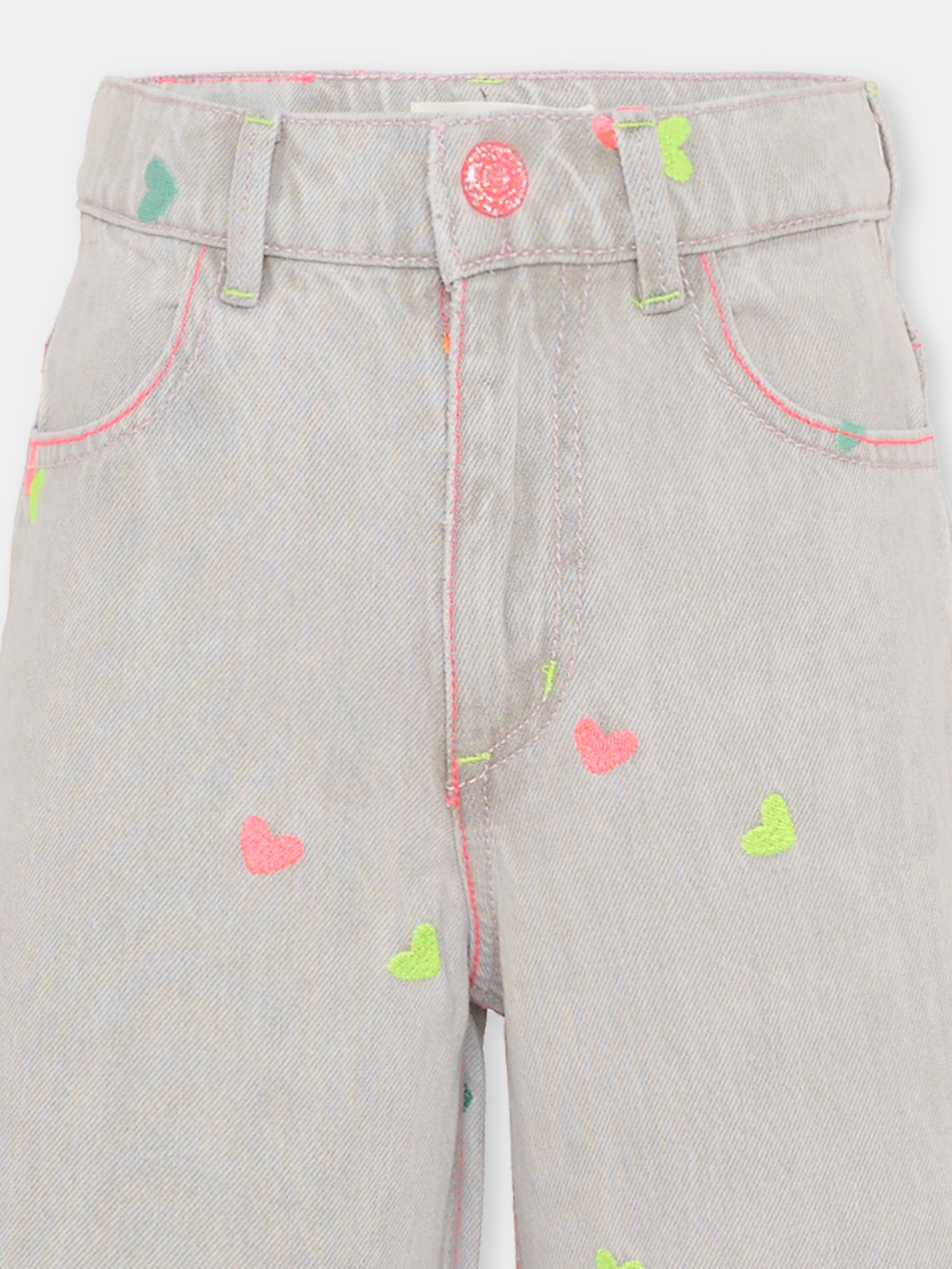 Jeans grigi per bambina con cuori ricamati,Billieblush,U21876 Z20