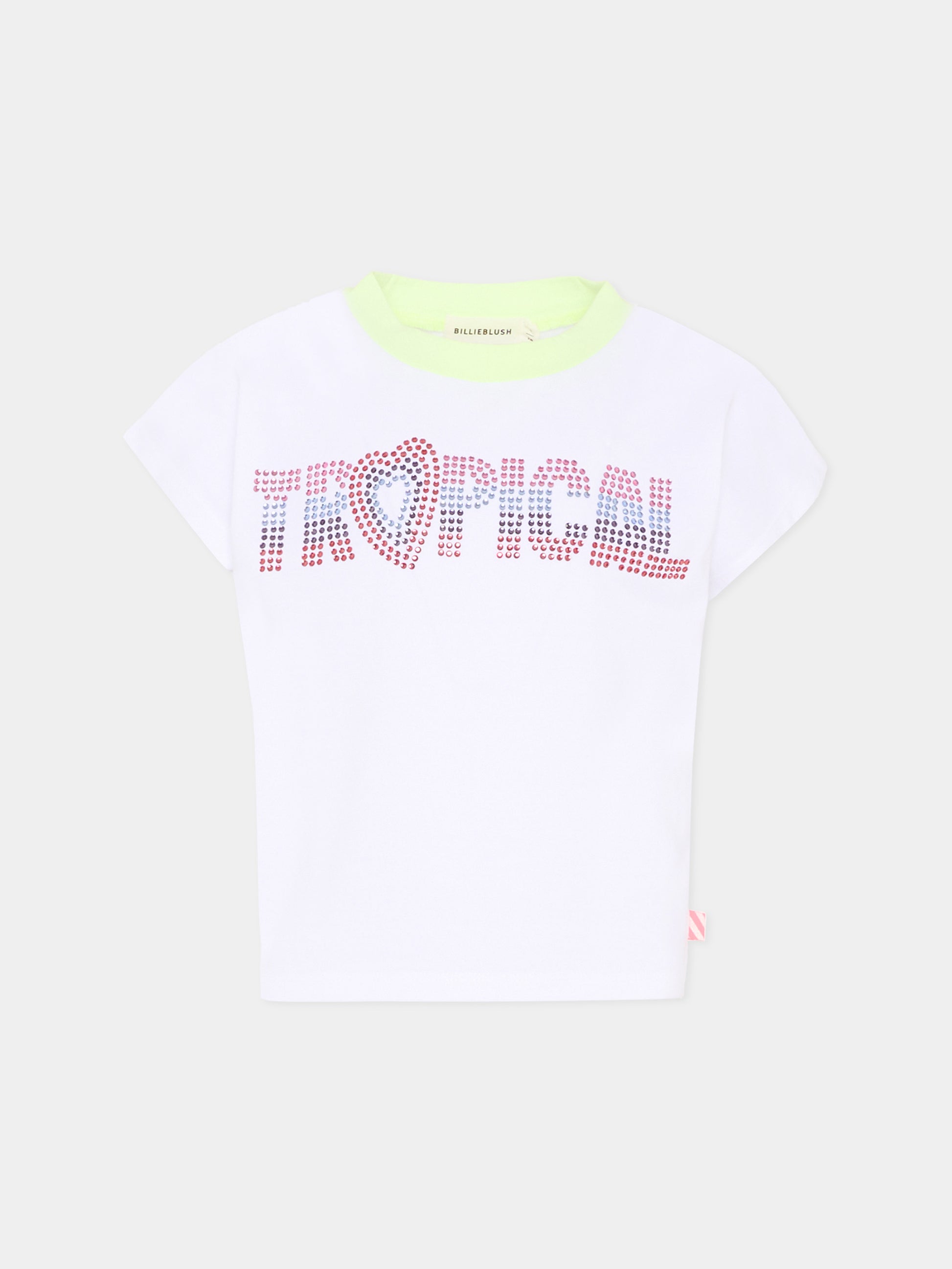 T-Shirt bianca per bambina con strass,Billieblush,U21933 10P
