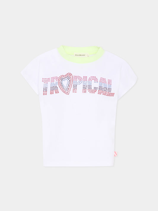 T-Shirt bianca per bambina con strass,Billieblush,U21933 10P