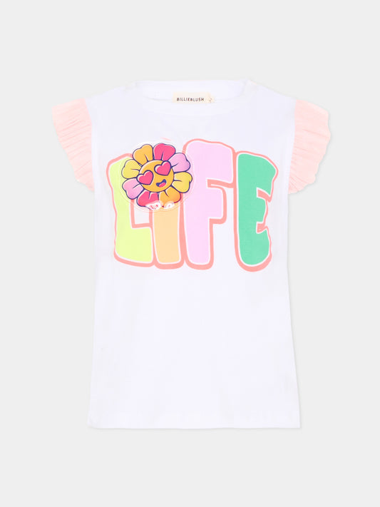 T-Shirt bianca per bambina con rouches,Billieblush,U21943 10P