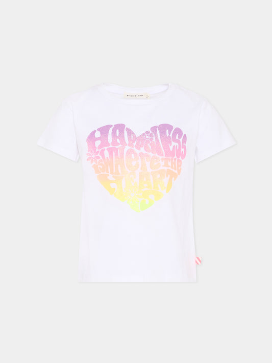 T-shirt bianca per bambina con cuore,Billieblush,U21946 10P