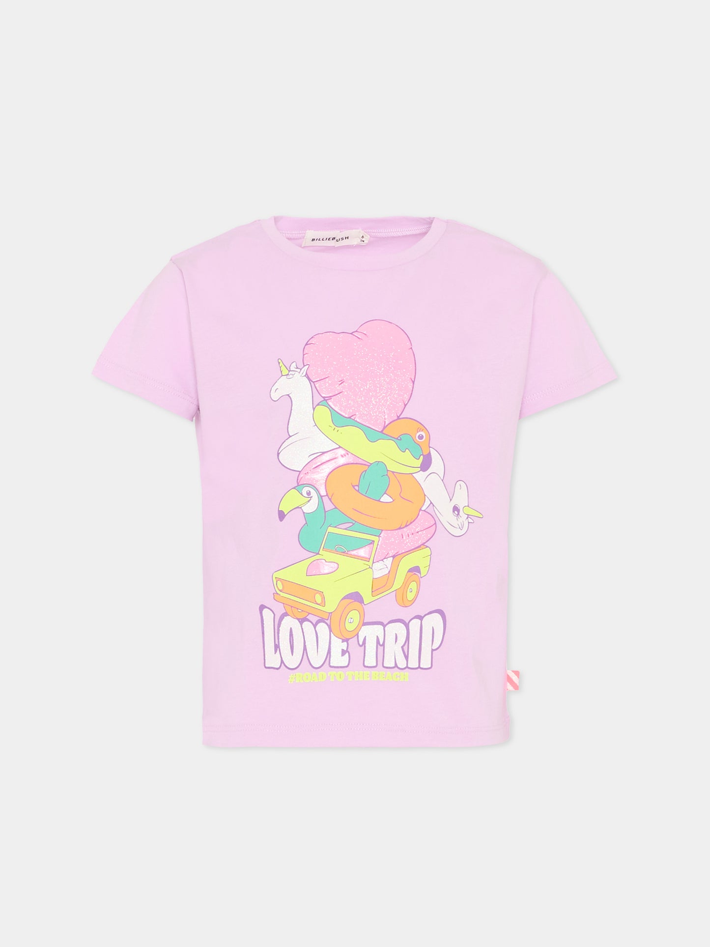 T-Shirt lilla per bambina con stampa glitterata,Billieblush,U21947 929