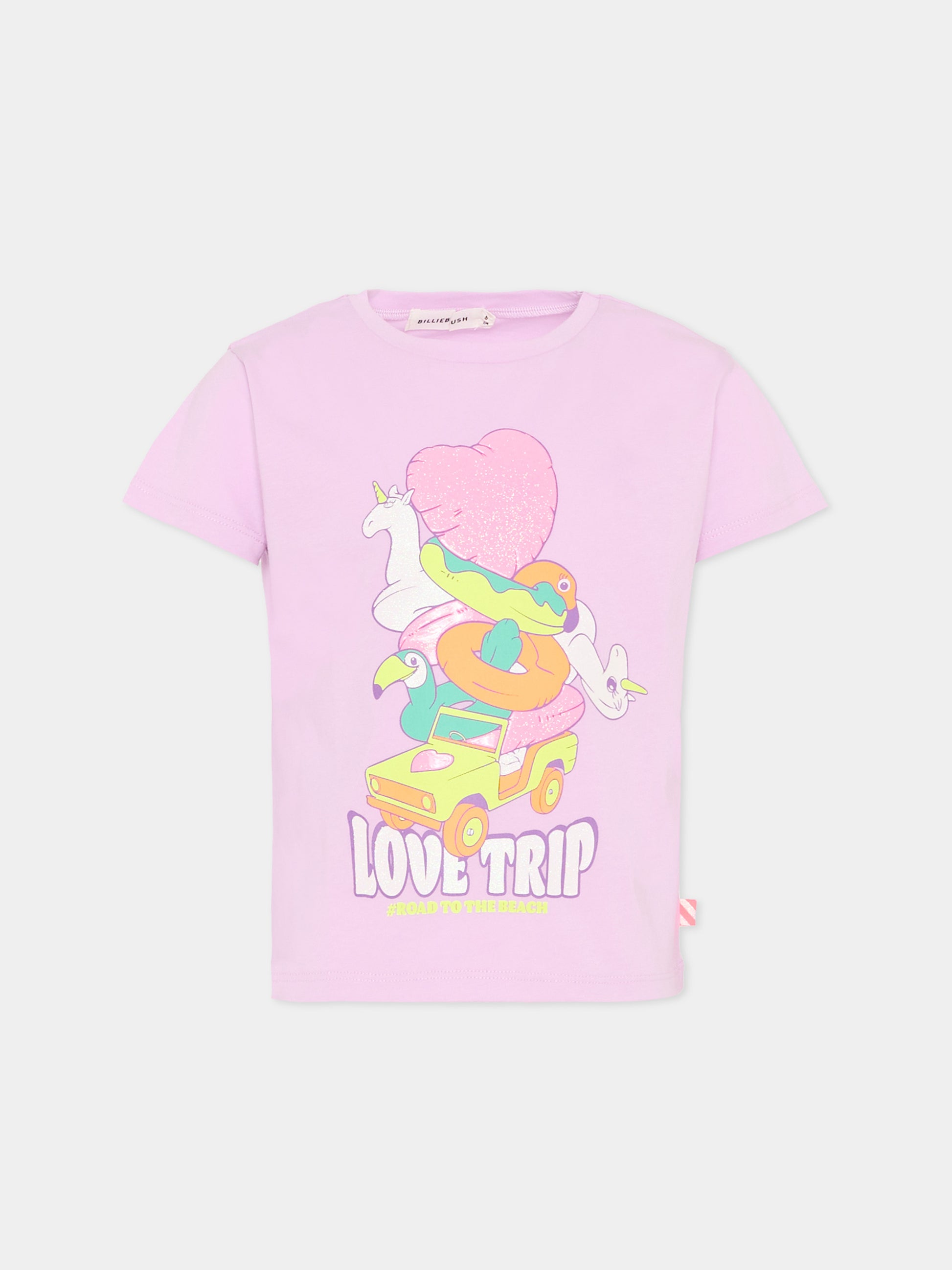 T-Shirt lilla per bambina con stampa glitterata,Billieblush,U21947 929
