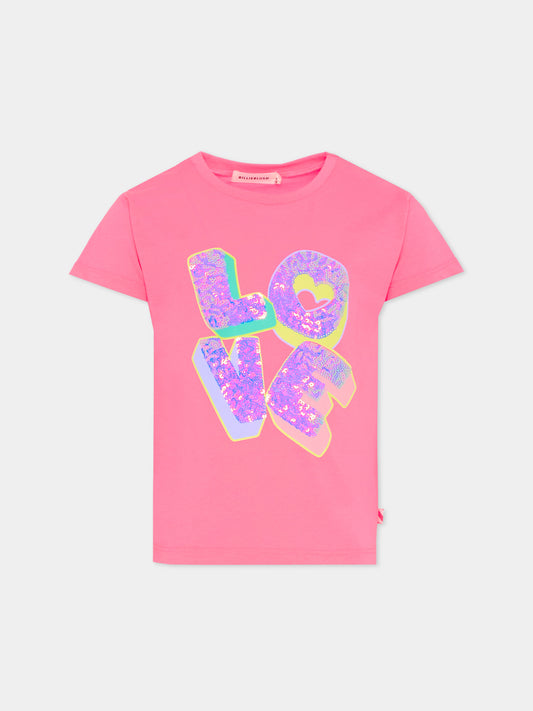 T-shirt rosa per bambina con scritta,Billieblush,U21957 499