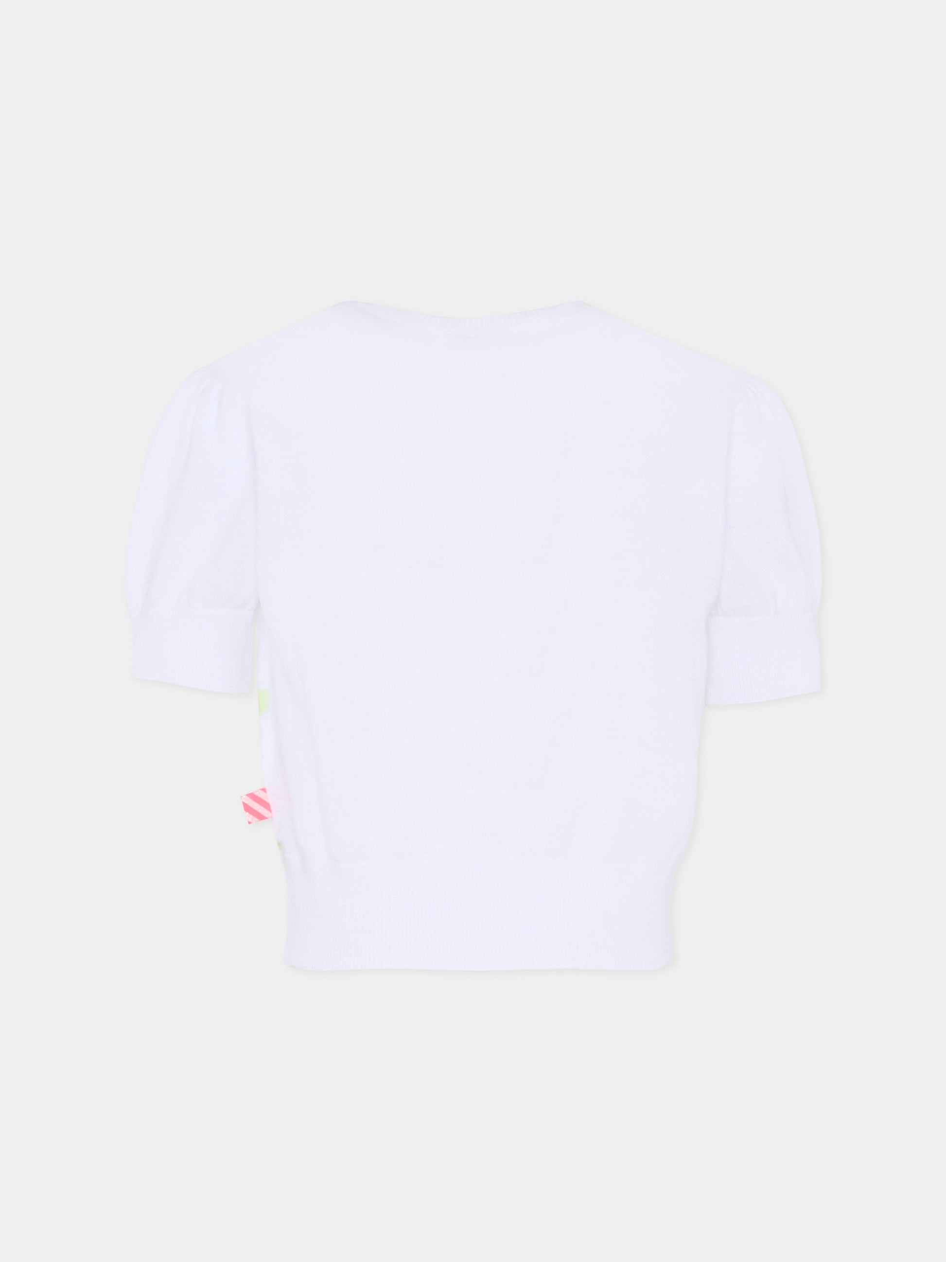 Maglione bianco per bambina con righe,Billieblush,U21969 10P