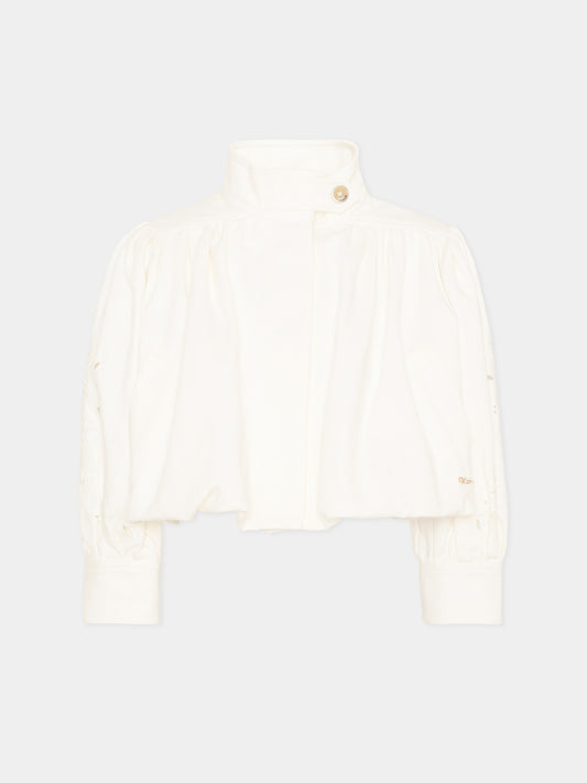 Giubbotto bianco per bambina ricamato,Chloé Kids,C20837 117